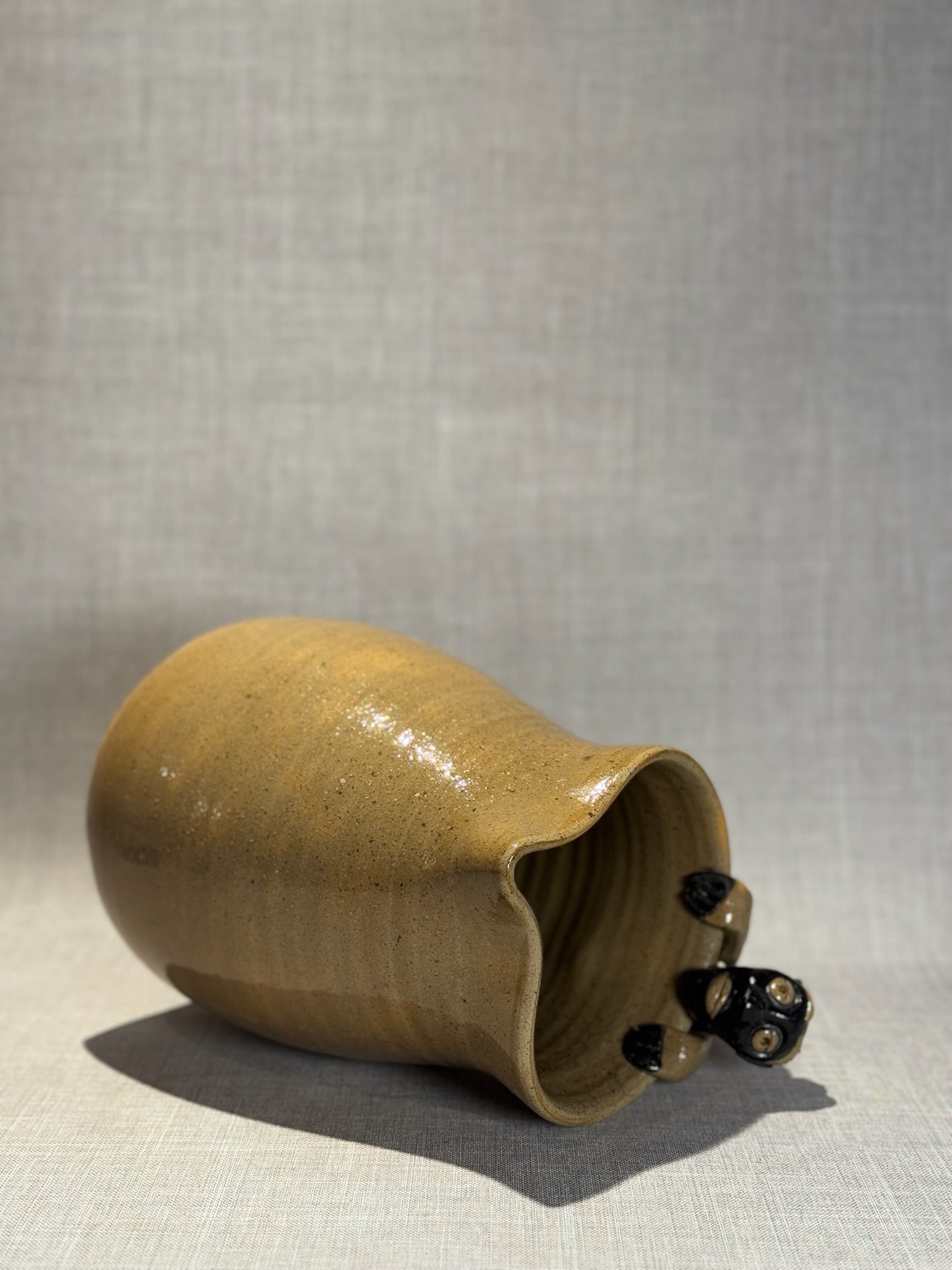 Wilford Dean Handmade Stoneware Pitcher with Sculpted Face Handle, North Carolina Folk Pottery