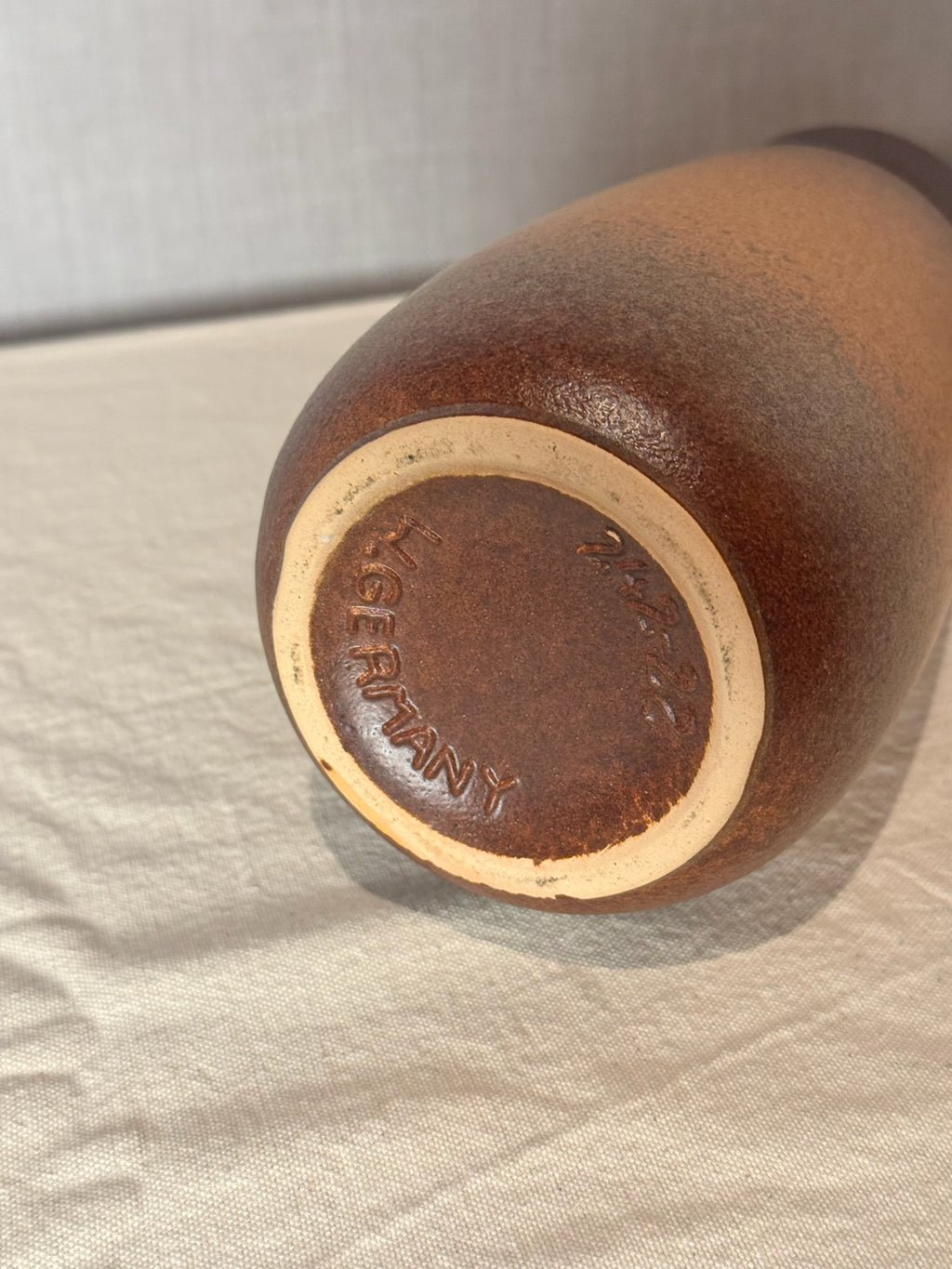 Vintage West German Studio Pottery Vase – Brown & Ochre Fat Lava Glaze, by Scheurich