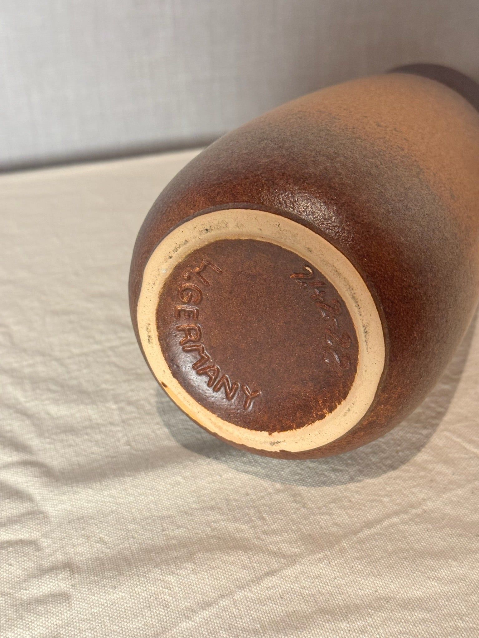 Vintage West German Studio Pottery Vase – Brown & Ochre Fat Lava Glaze, by Scheurich