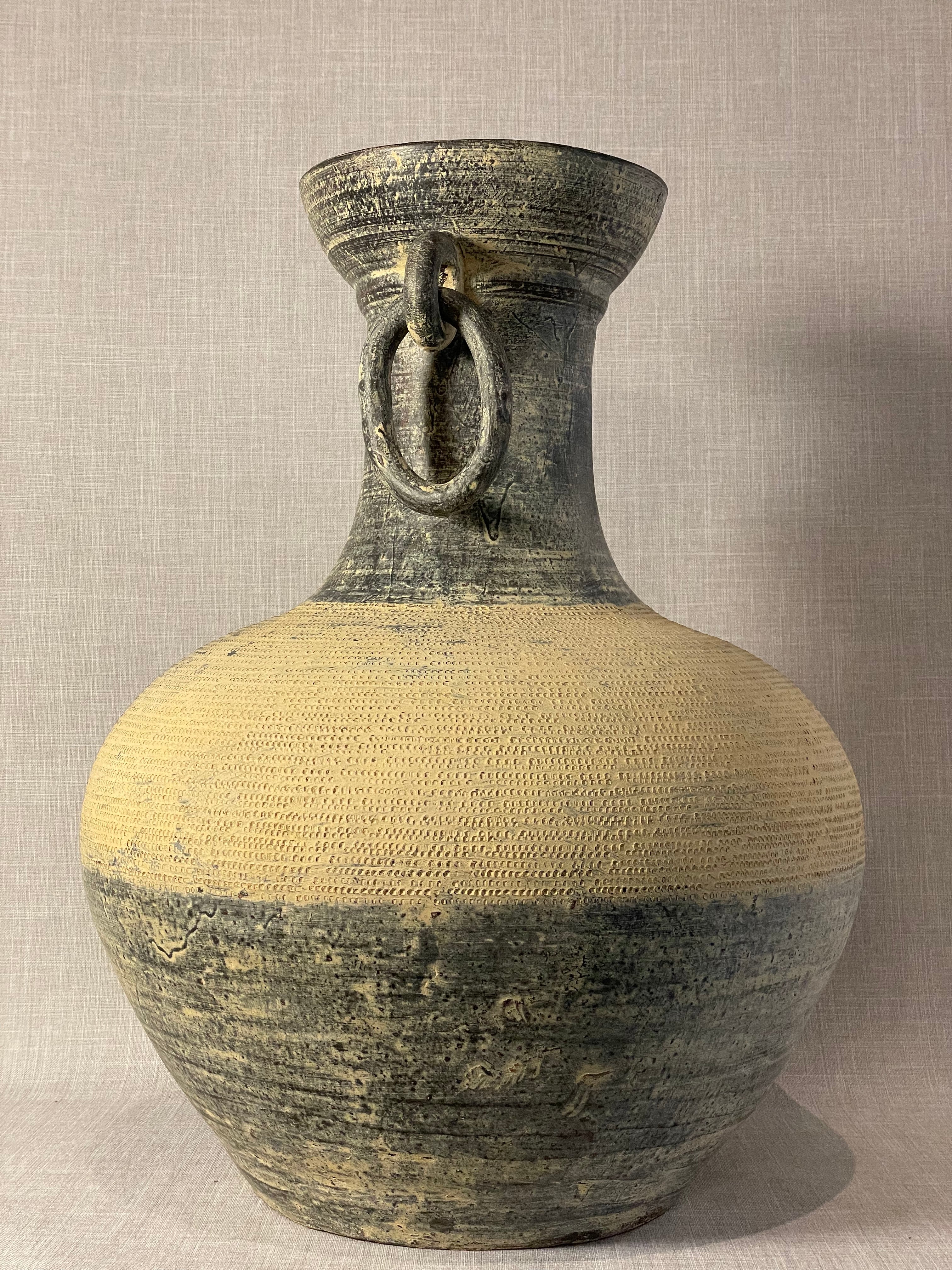 Monumental Textured Studio Pottery Amphora Vase with Sculptural Ring Handles - a striking, sculptural statement piece. hommes + gardens estudio.