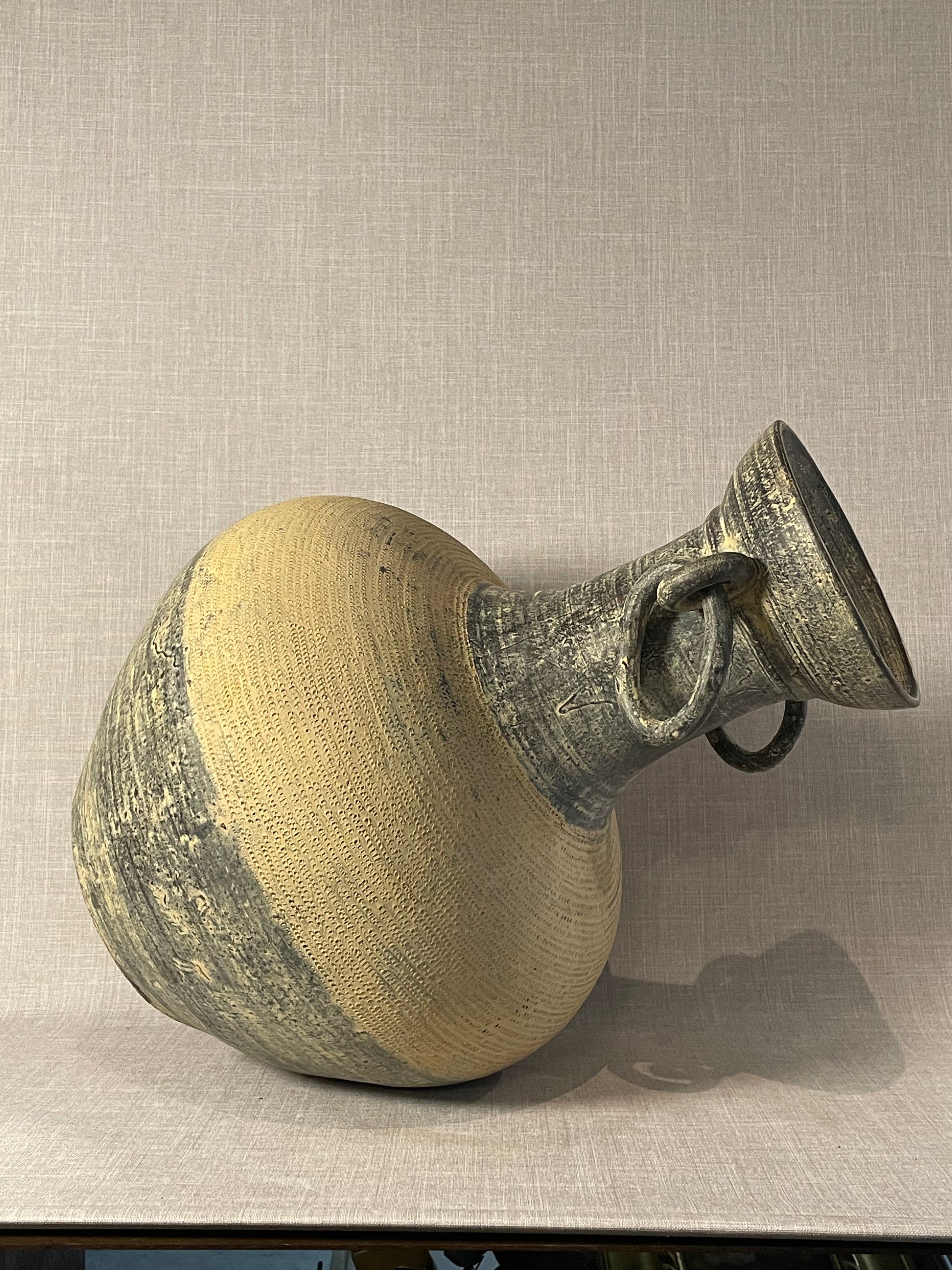 Monumental Textured Studio Pottery Amphora Vase with Sculptural Ring Handles, showcasing unique texture and form. hommes + gardens estudio.