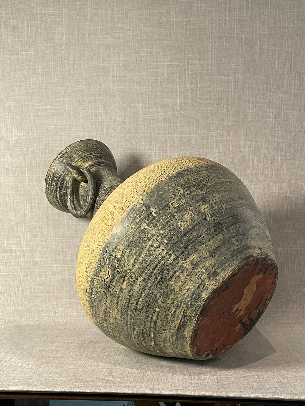 Monumental Textured Studio Pottery Amphora Vase with Sculptural Ring Handles, showcasing unique texture and form. hommes + gardens estudio.