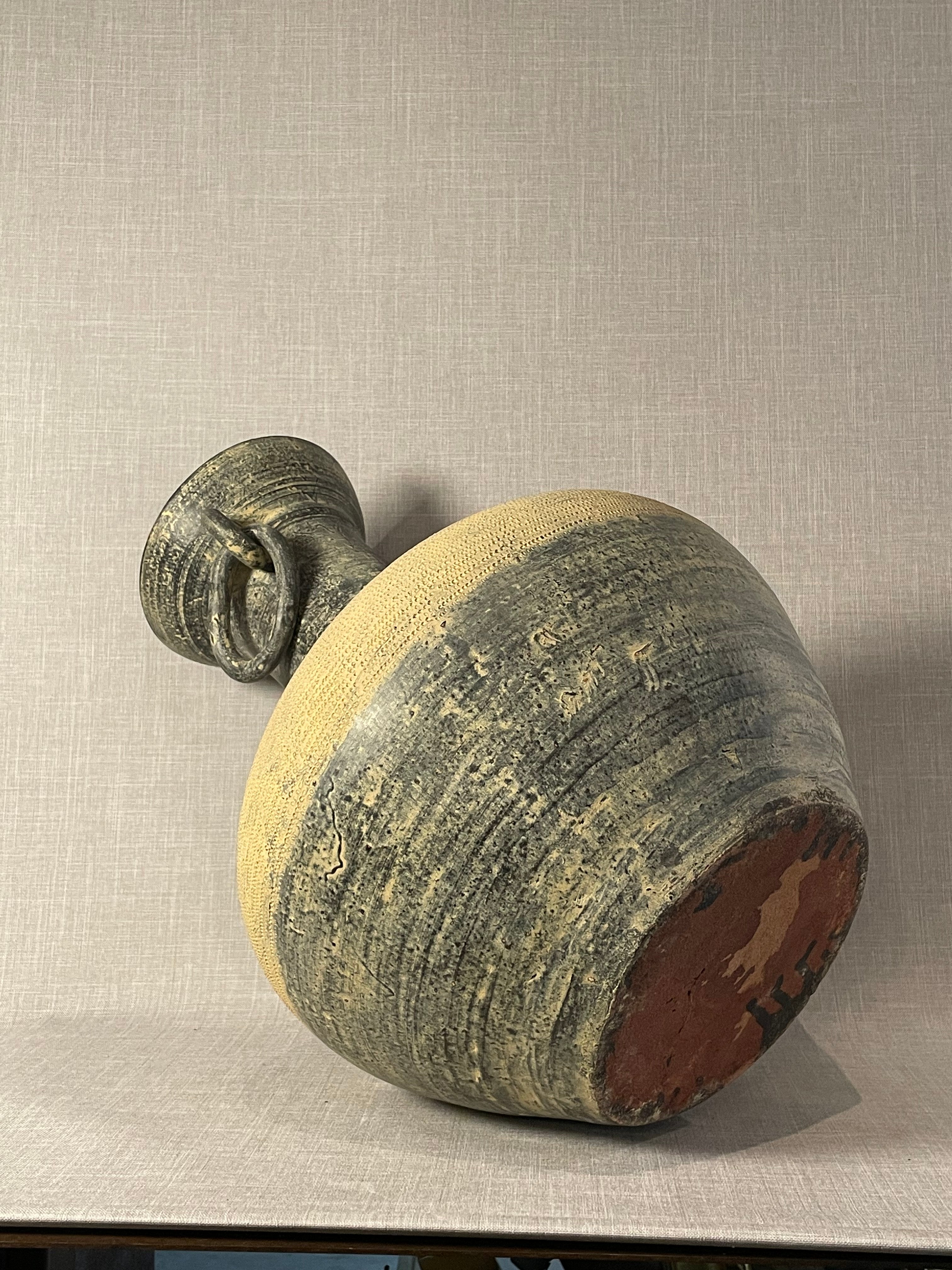 Monumental Textured Studio Pottery Amphora Vase with Sculptural Ring Handles, showcasing unique texture and form. hommes + gardens estudio.
