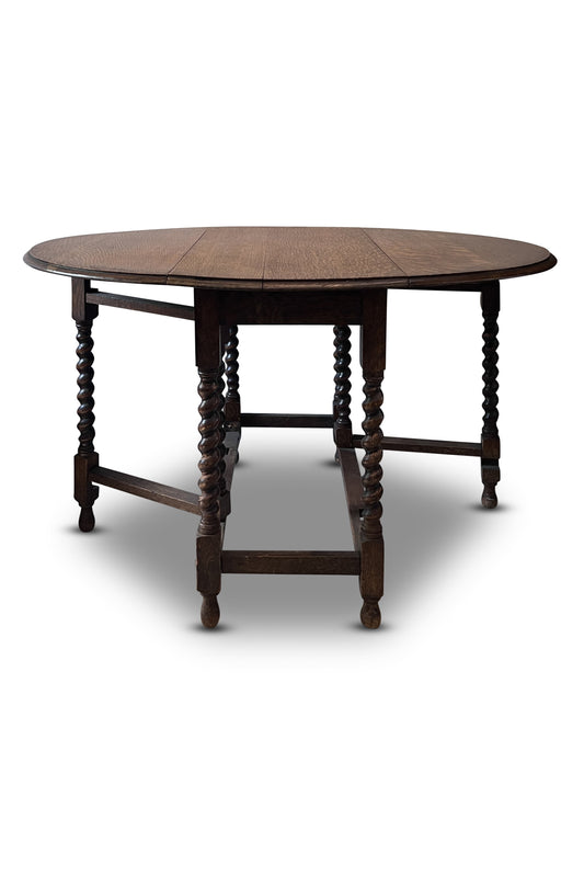 Antique Jacobean Style English Oak Drop Leaf Table