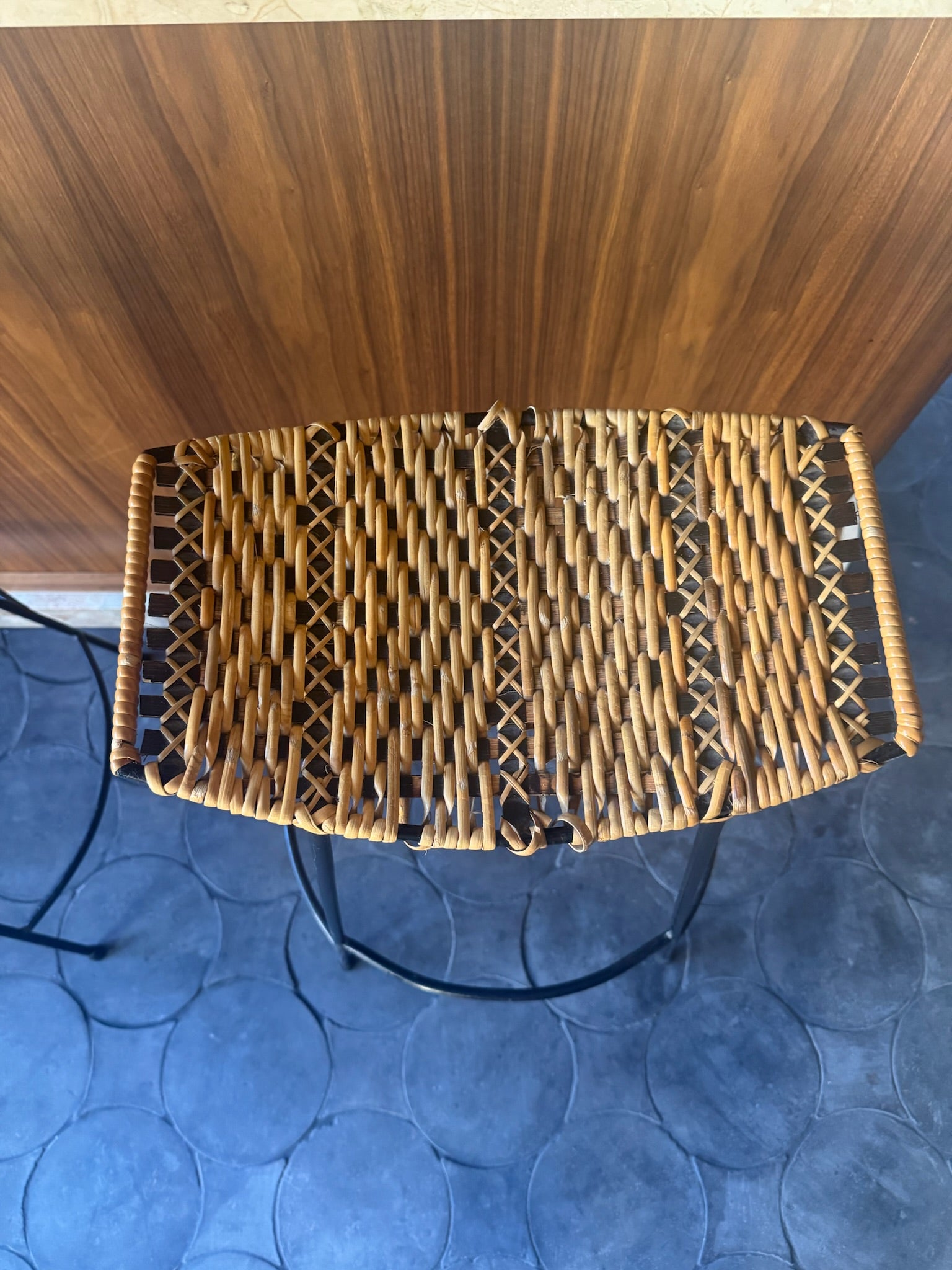 Arthur Umanoff Wicker & Iron Bar Stools – Authentic MCM Sculptural Pair