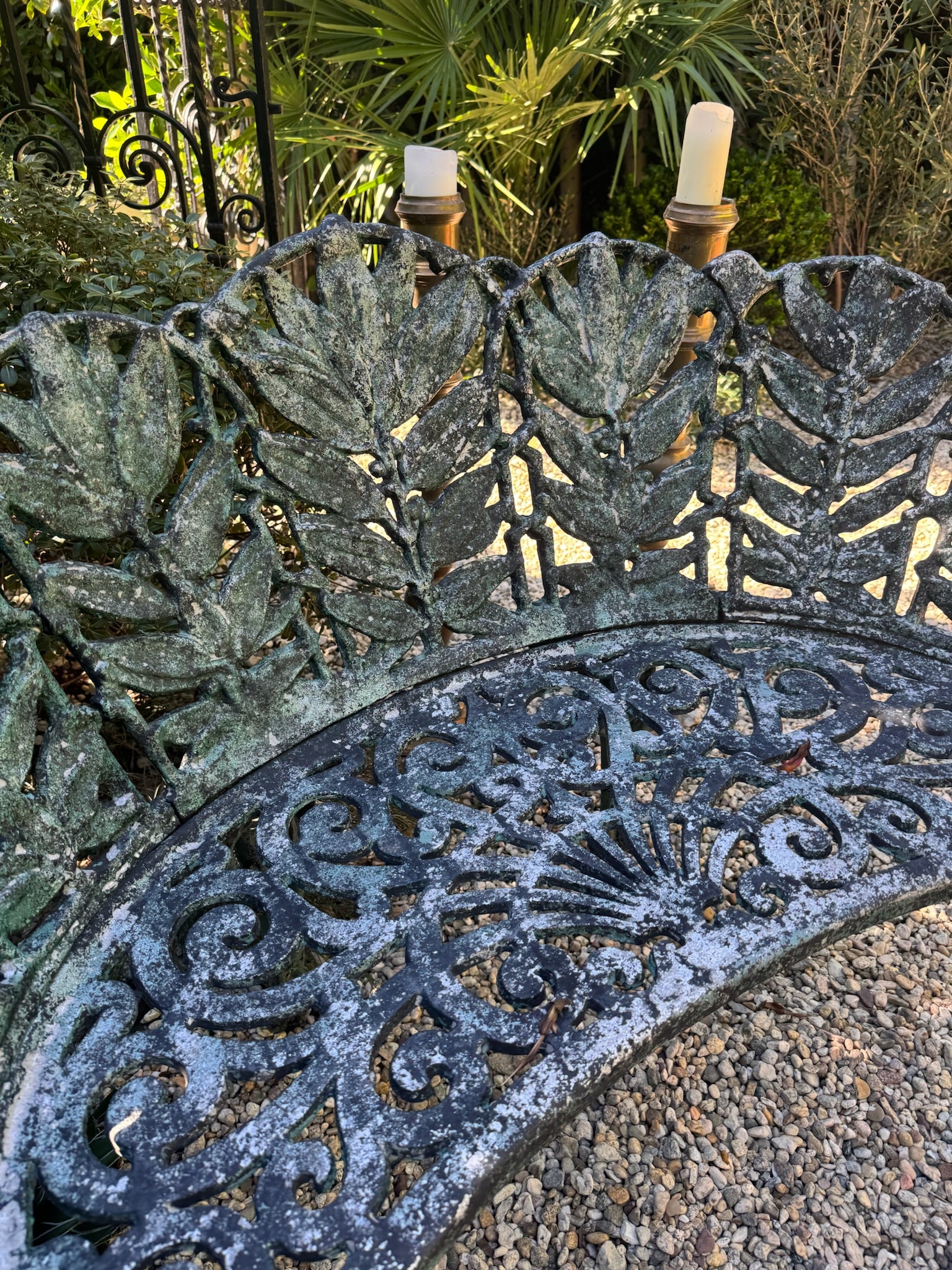 Pair of c.1890 Victorian Cast Iron Garden Benches with Sculptural Leaf Backrests