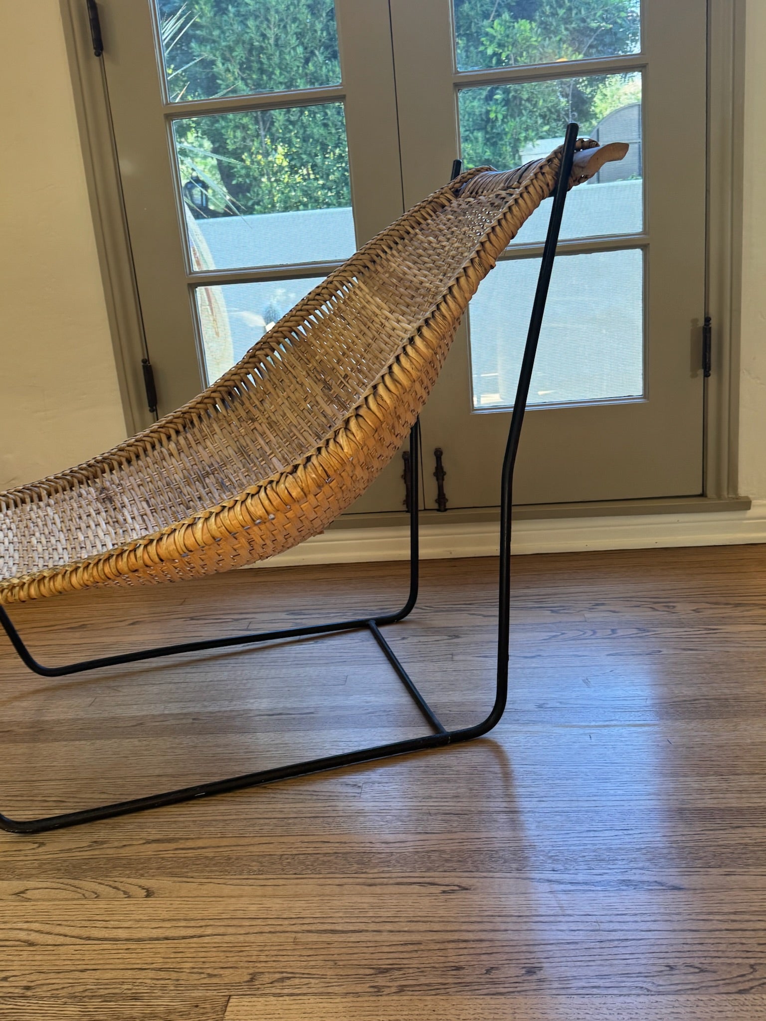 Mid-Century Modern “Duyan” Lounge Chair by John Risley, Rattan, Iron & Wood, USA