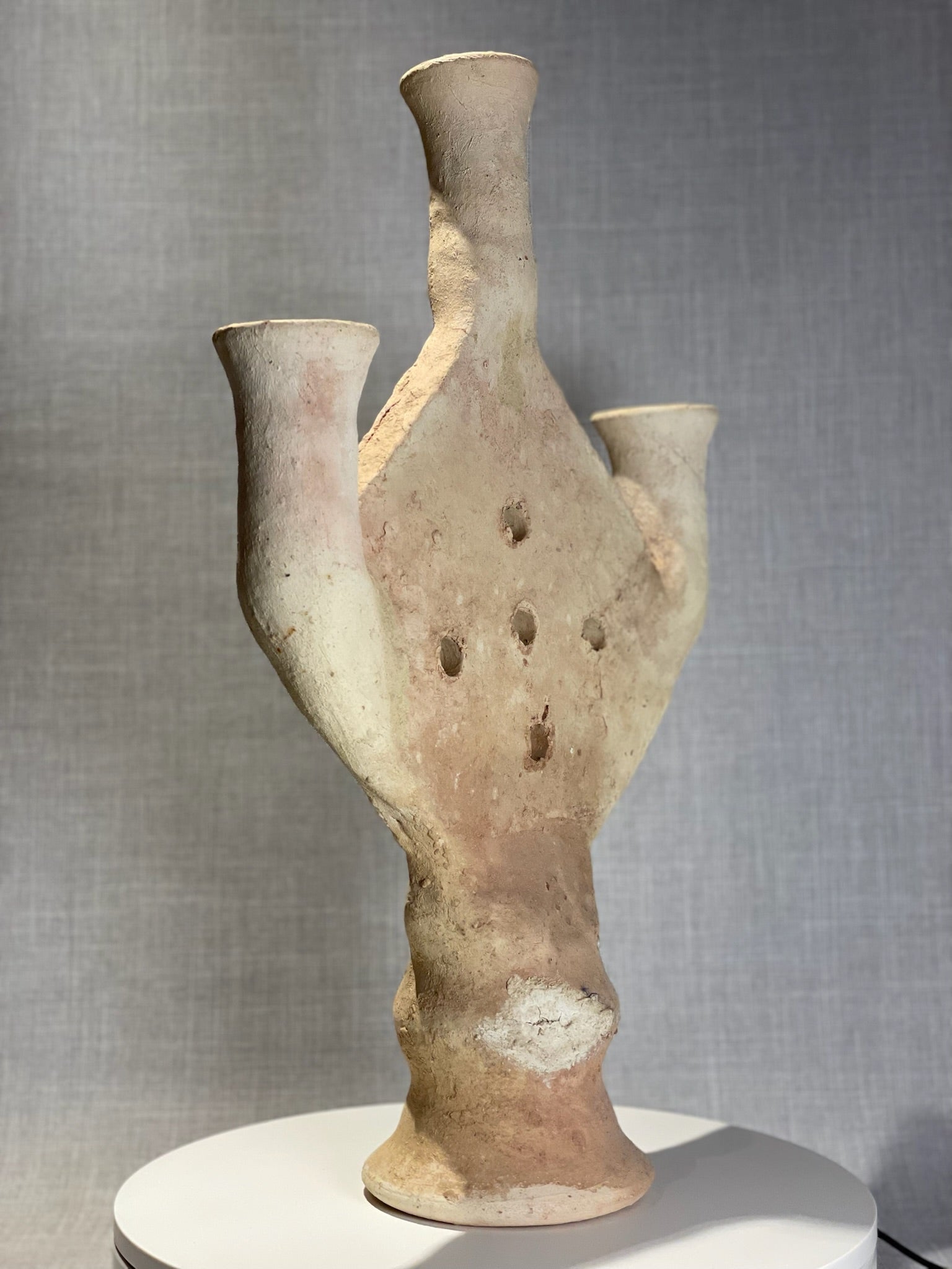 Rare Antique Multi-Spouted Terracotta Ritual Vessel with Pedestal Base
