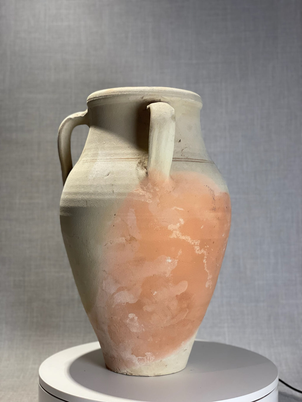 Large Mediterranean Terracotta Vase with Three Handles and Natural Firing Patina