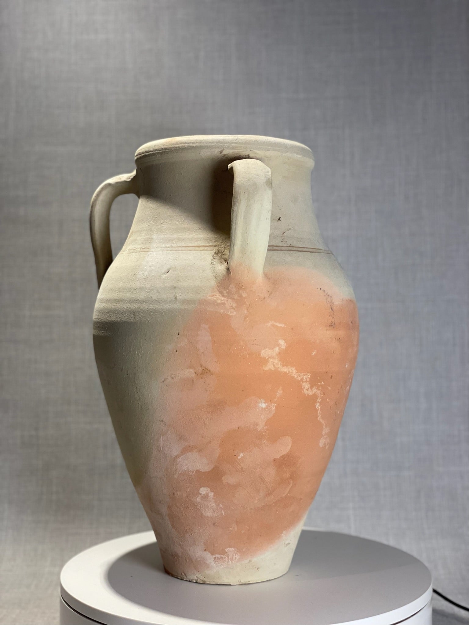 Large Mediterranean Terracotta Vase with Three Handles and Natural Firing Patina