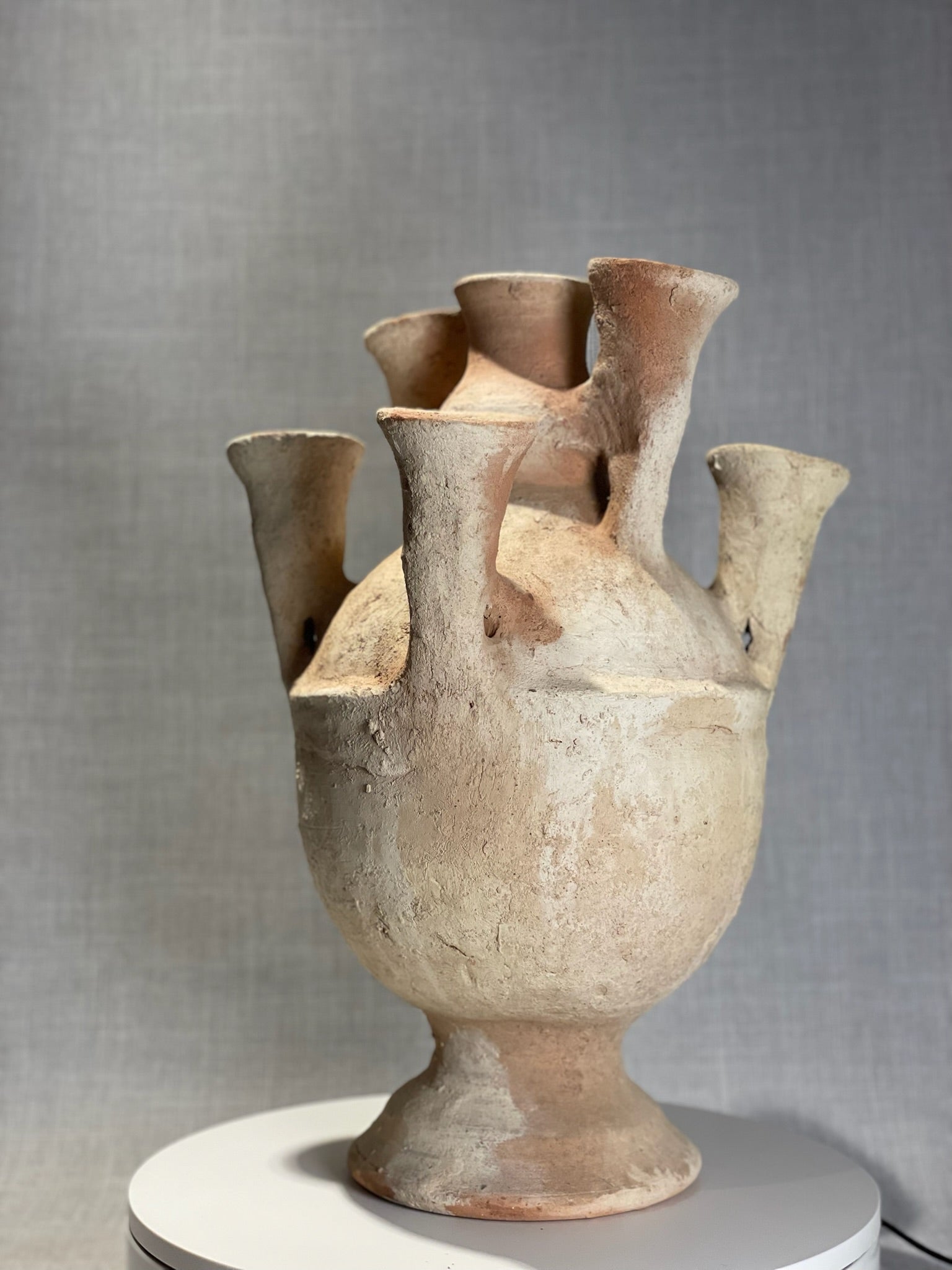 Large Moroccan Multi-Spouted Terracotta Vase with Natural Firing Patina