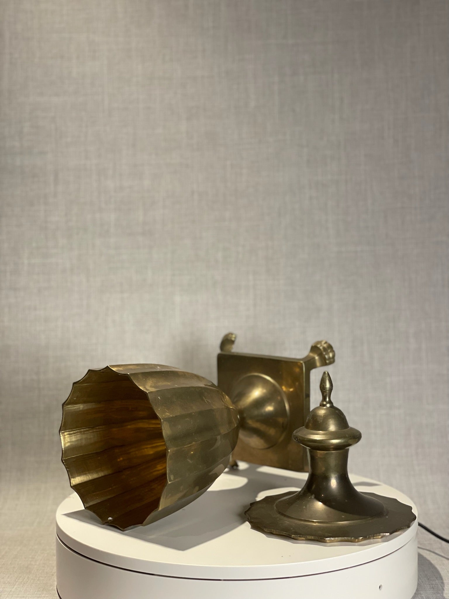 Vintage Neoclassical Brass Lidded Urn with Fluted Body and Paw Feet