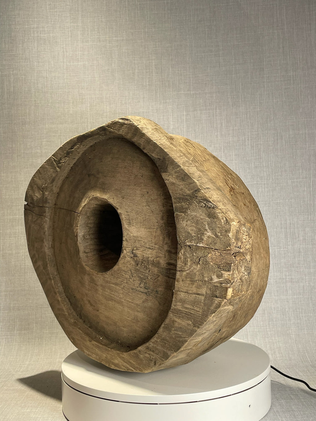 Antique Hand-Carved Wooden Mortar Base – Rustic Primitive Tool