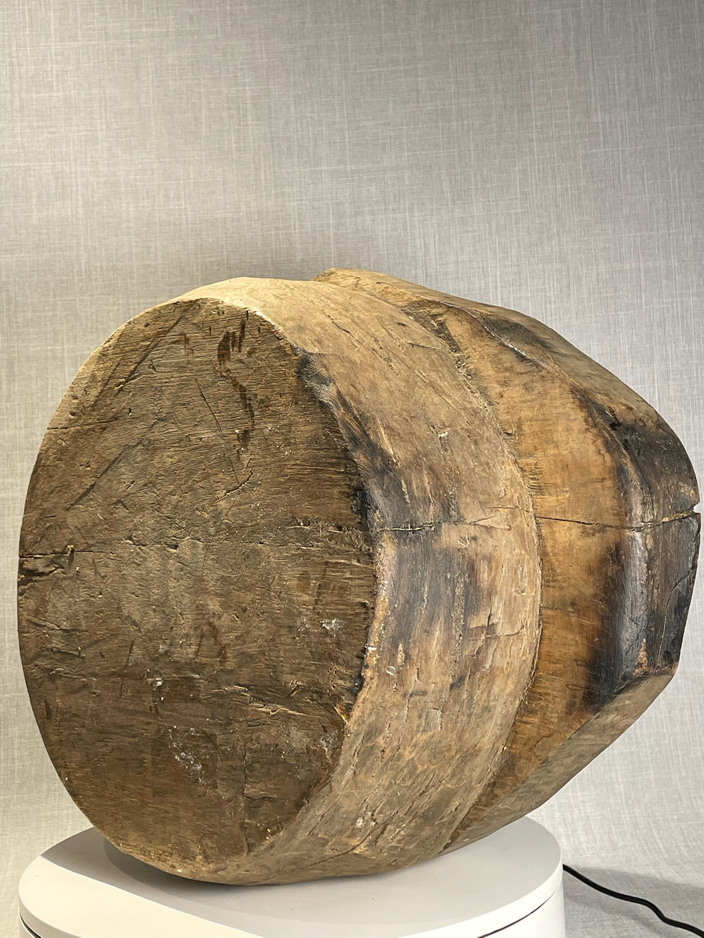 Antique Hand-Carved Wooden Mortar Base – Rustic Primitive Tool