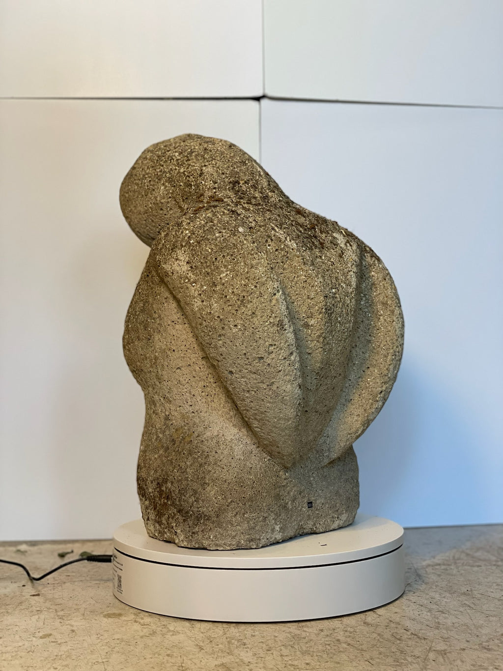 Weathered Abstract Stone Torso Sculpture – Primitive Modernist Garden Figure