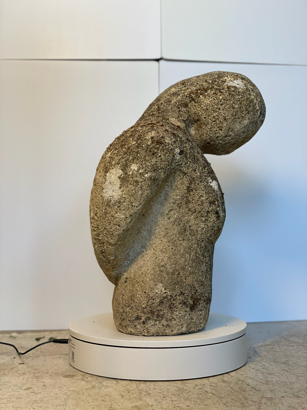 Weathered Abstract Stone Torso Sculpture – Primitive Modernist Garden Figure