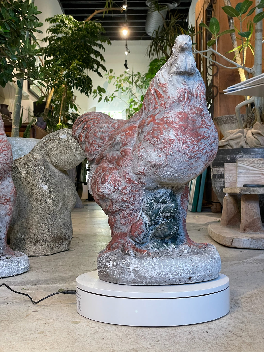 Large Vintage French Concrete Hen Garden Sculpture with Aged Patina