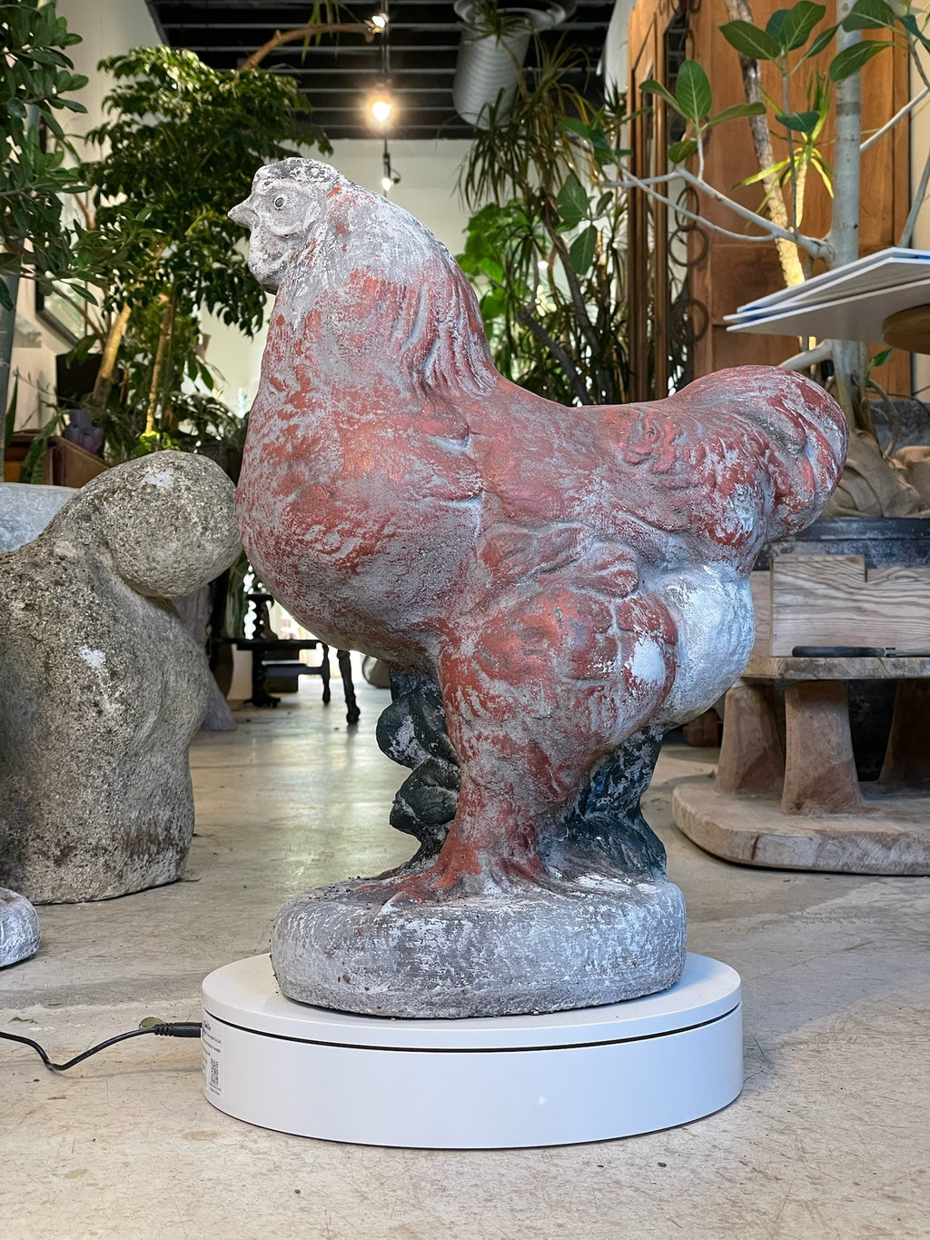 Large Vintage French Concrete Hen Garden Sculpture with Aged Patina