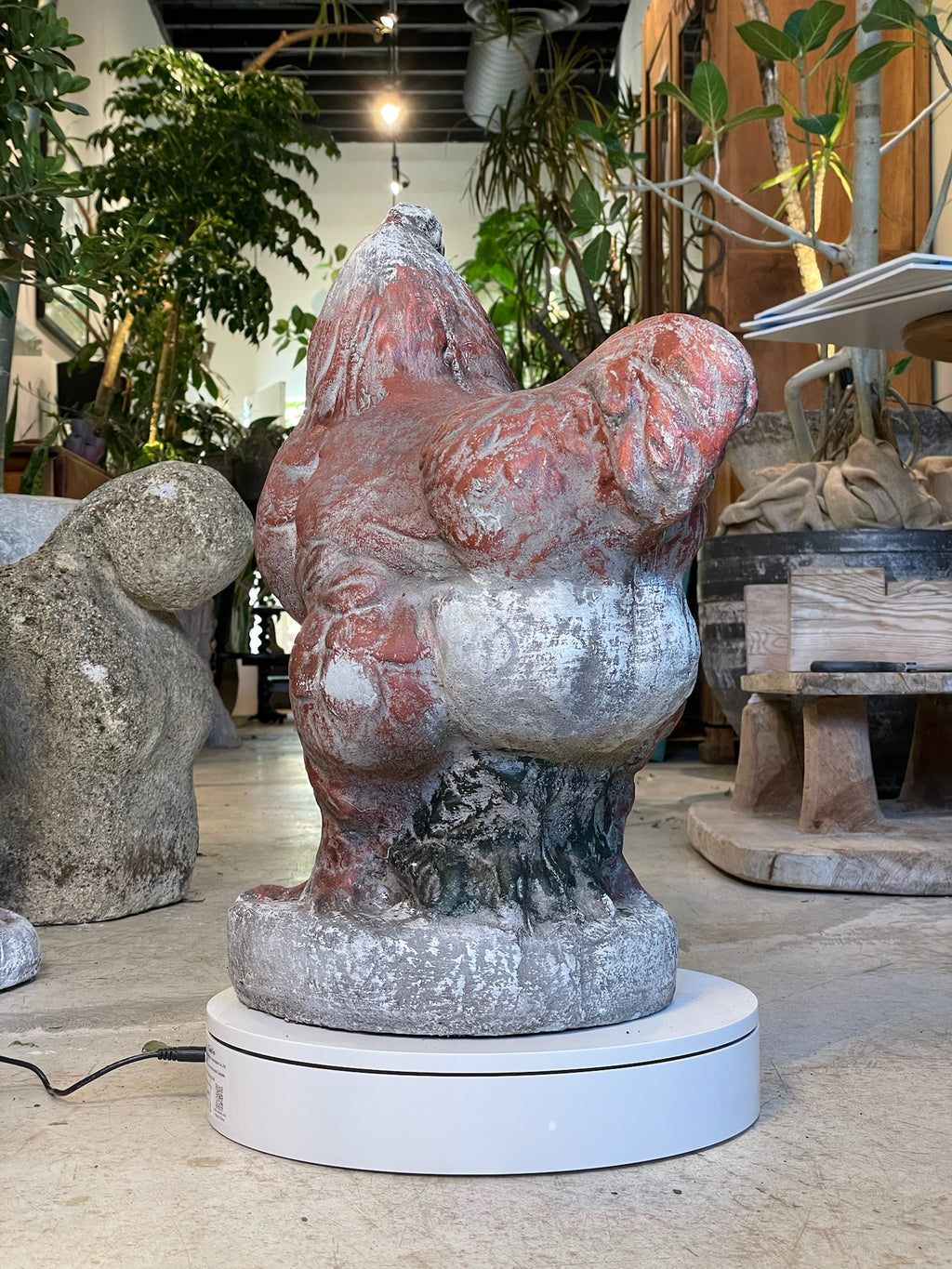 Large Vintage French Concrete Hen Garden Sculpture with Aged Patina