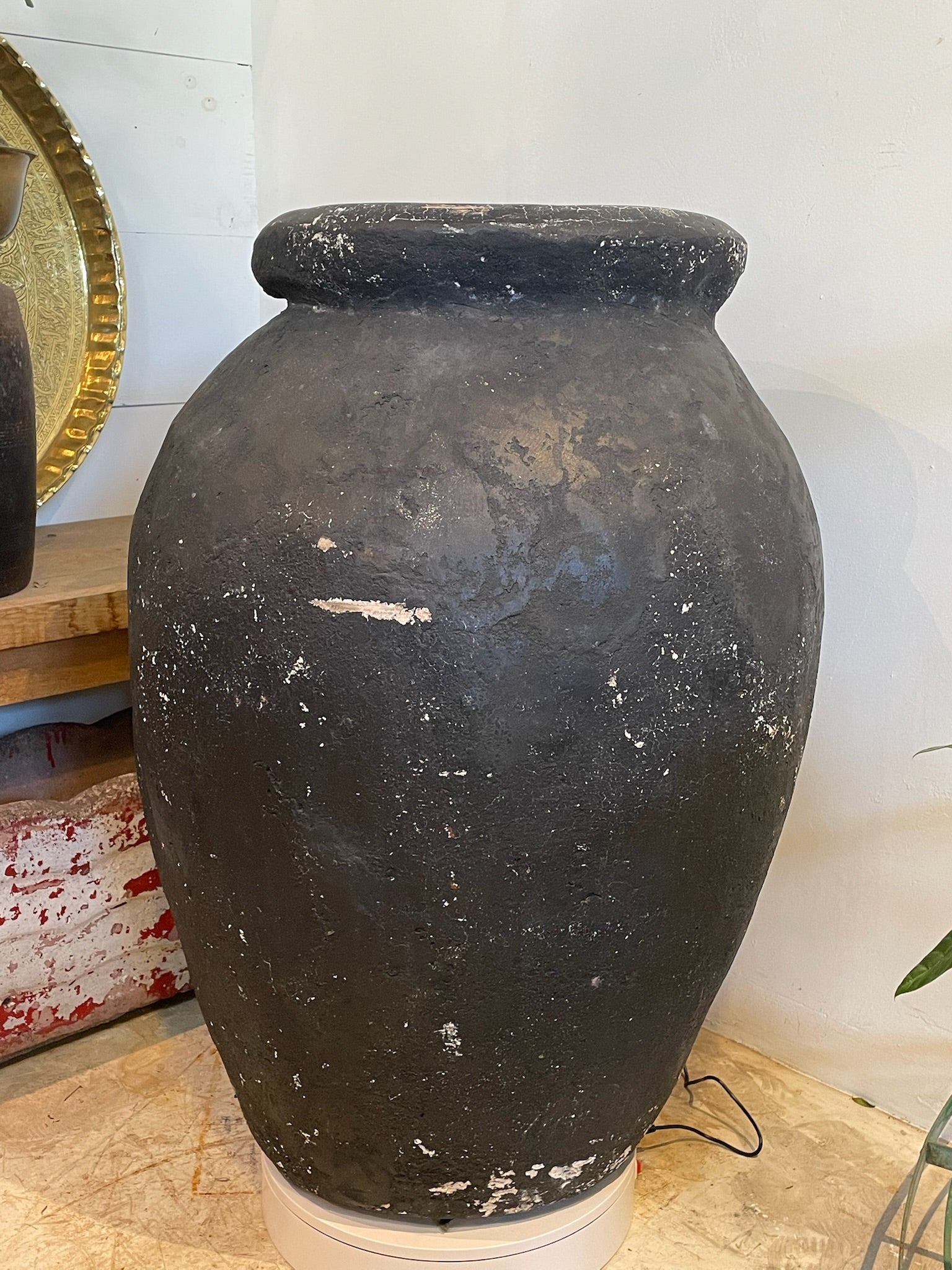 Monumental Aged Black Terracotta Storage Vessel with Weathered Matte Finish