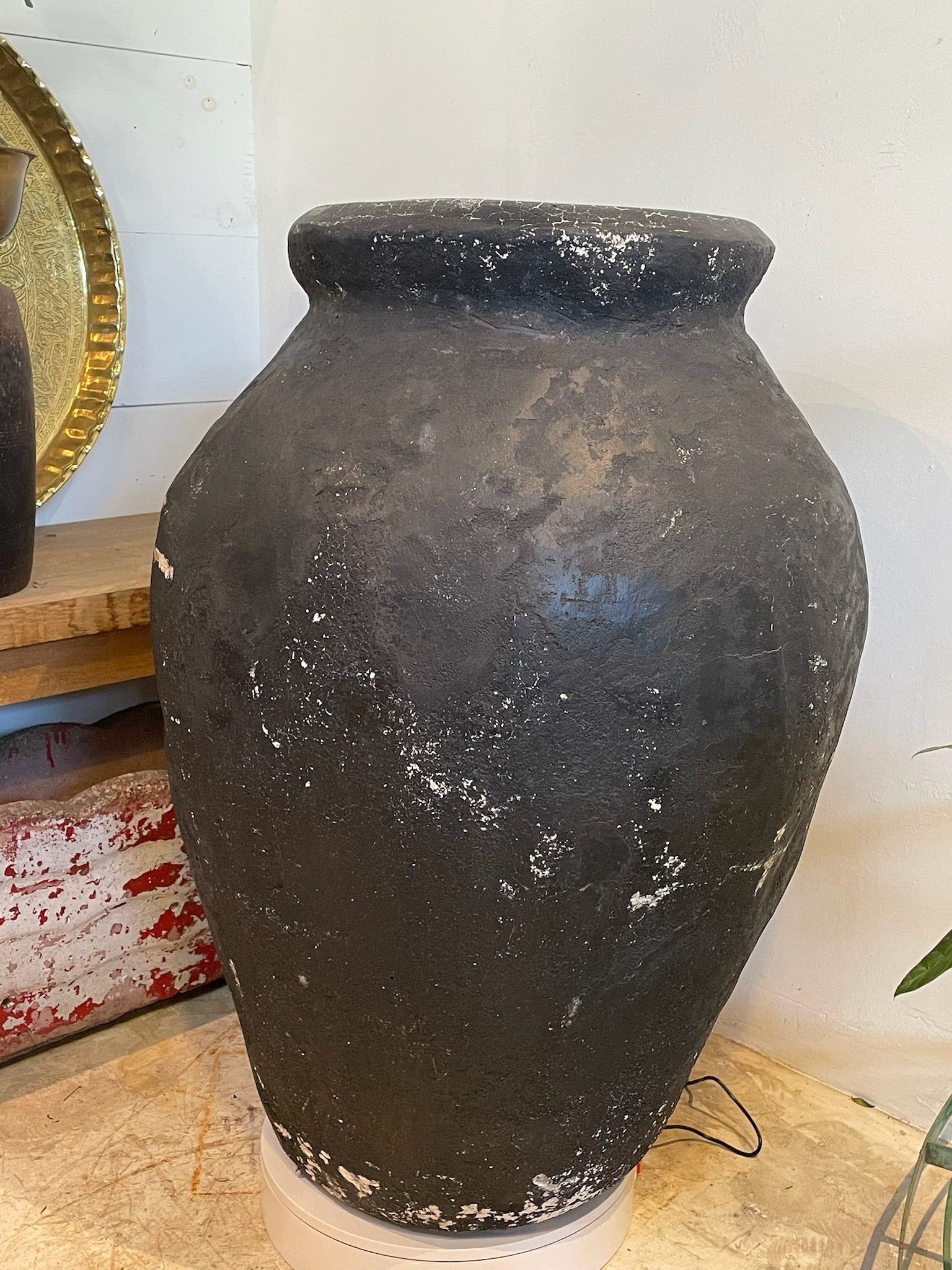 Monumental Aged Black Terracotta Storage Vessel with Weathered Matte Finish
