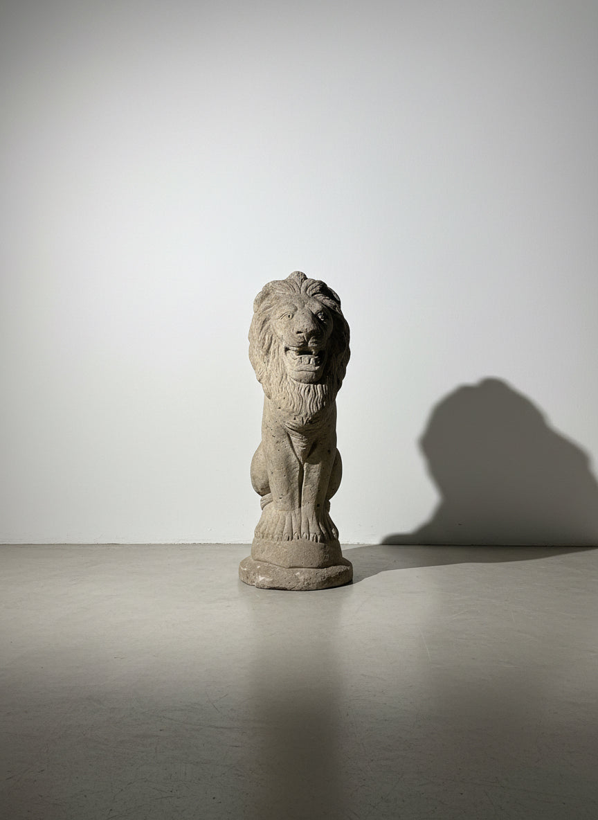 Early 20th Century Antique English Cast Stone Lion Garden Statue with Weathered Patina