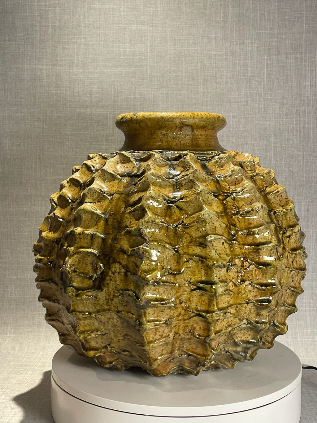 Mid-Century Moroccan Pottery Vase with with Textured Ochre and Dark Accents