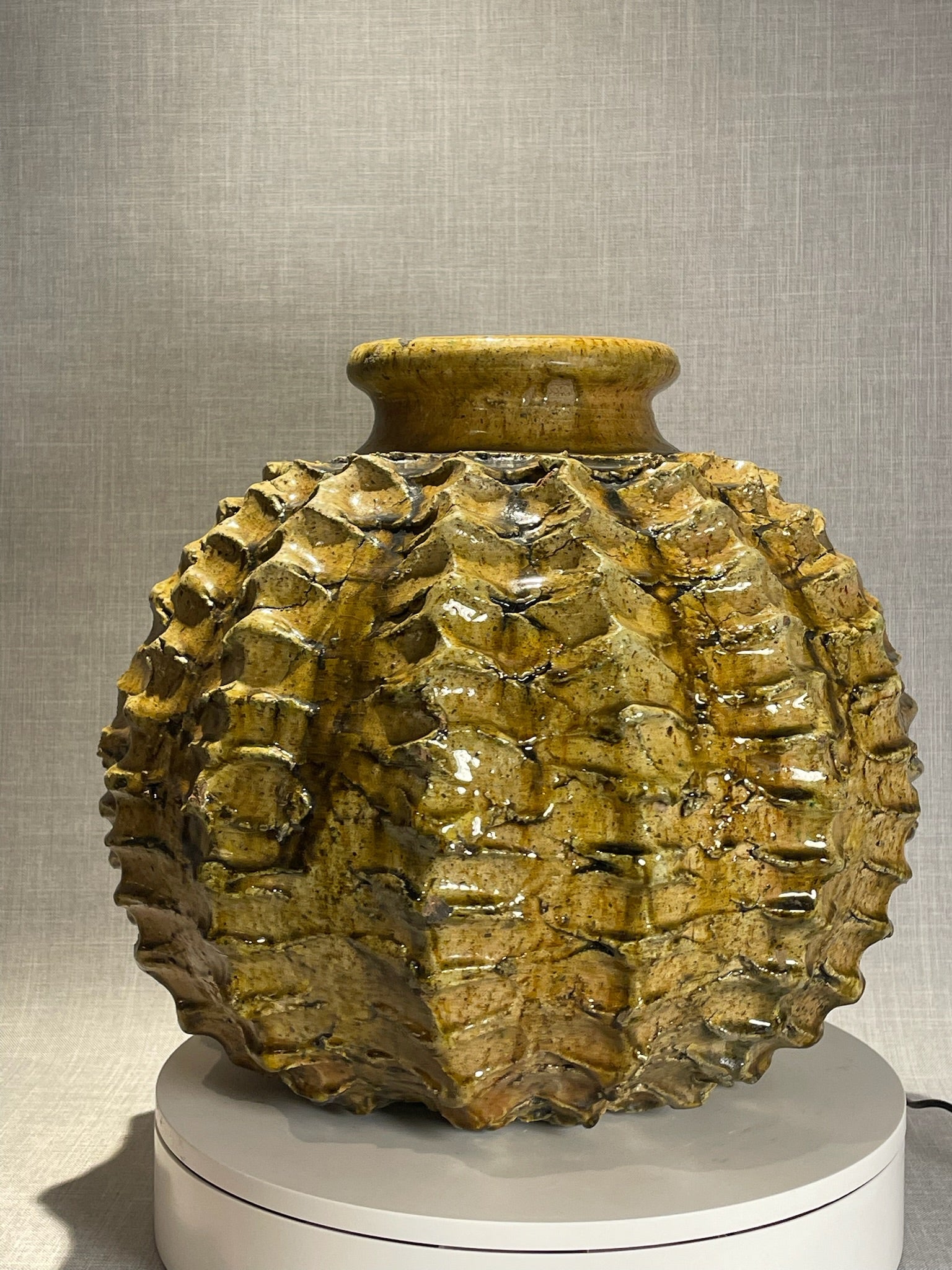 Mid-Century Moroccan Pottery Vase with with Textured Ochre and Dark Accents
