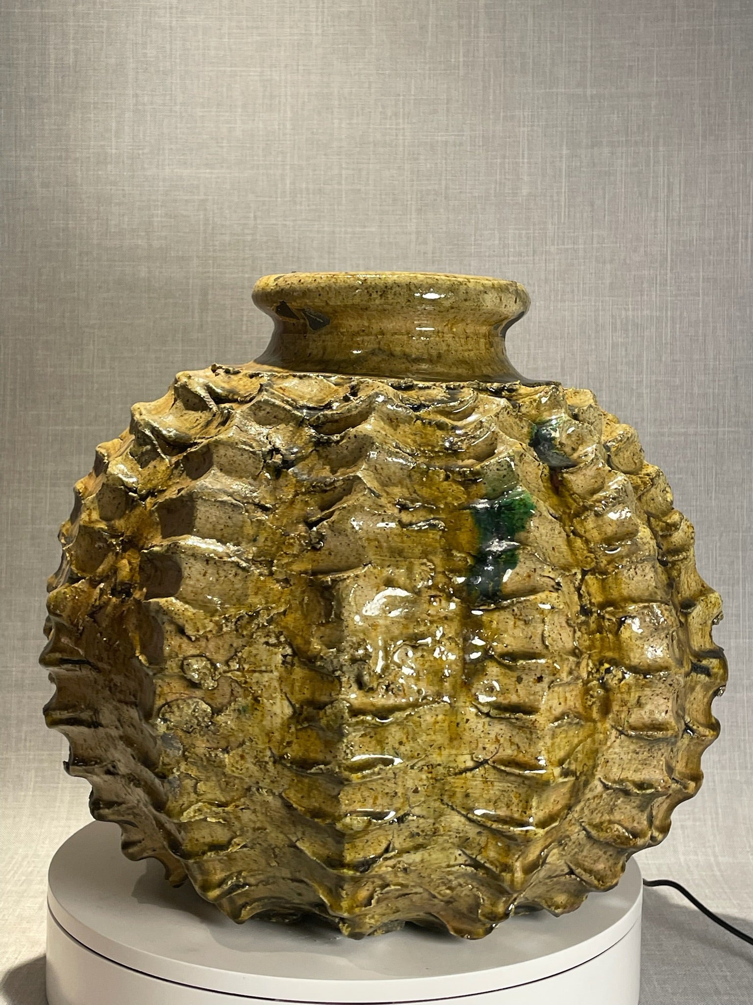 Mid-Century Moroccan Pottery Vase with with Textured Ochre and Dark Accents