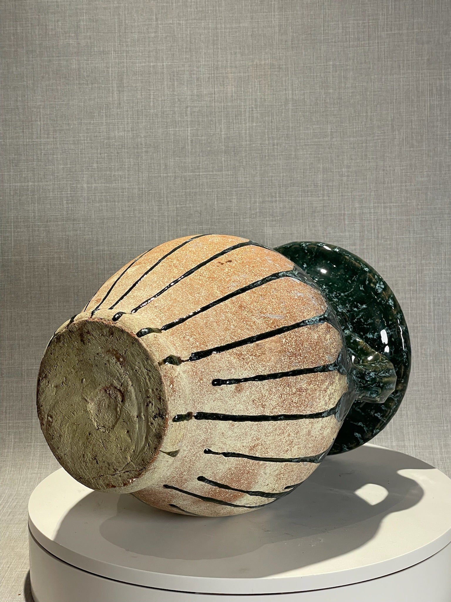 Vintage Glazed Terracotta Amphora Vase with Drip Glaze Detailing
