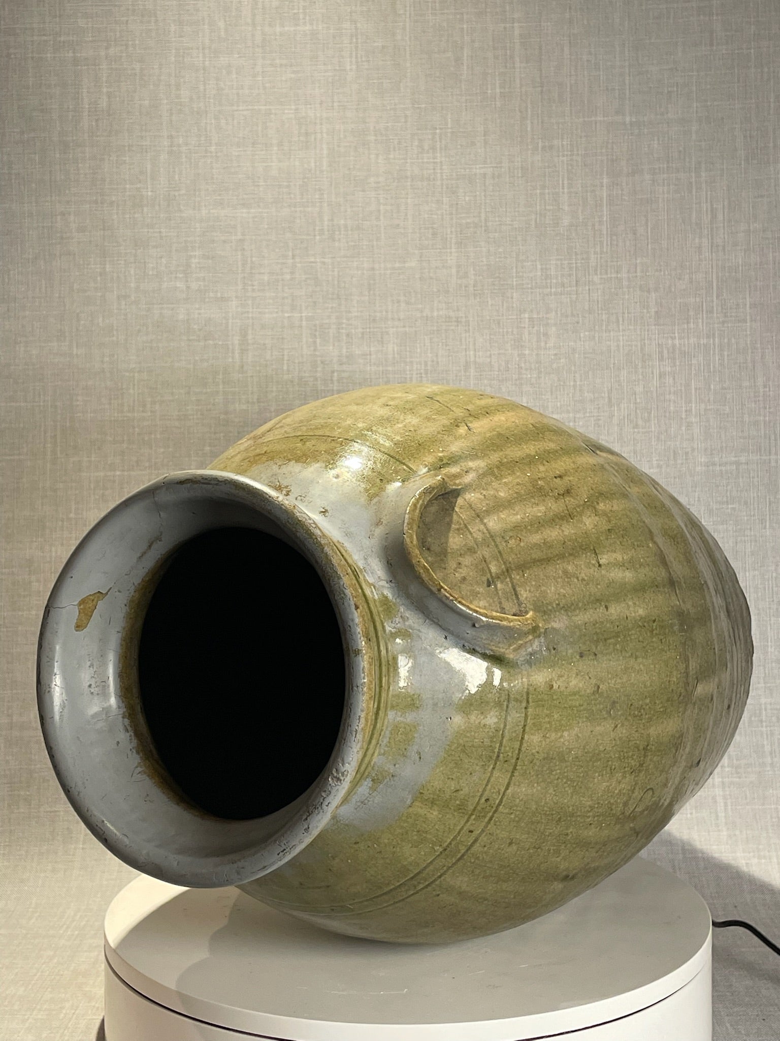 19th Century Texas Stoneware Pottery Jar with Olive Alkaline Glaze