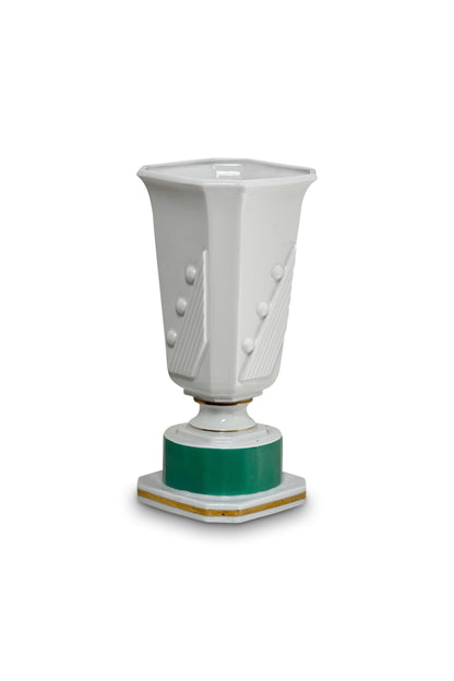 Vintage Art Deco Green and White Ceramic Lamp