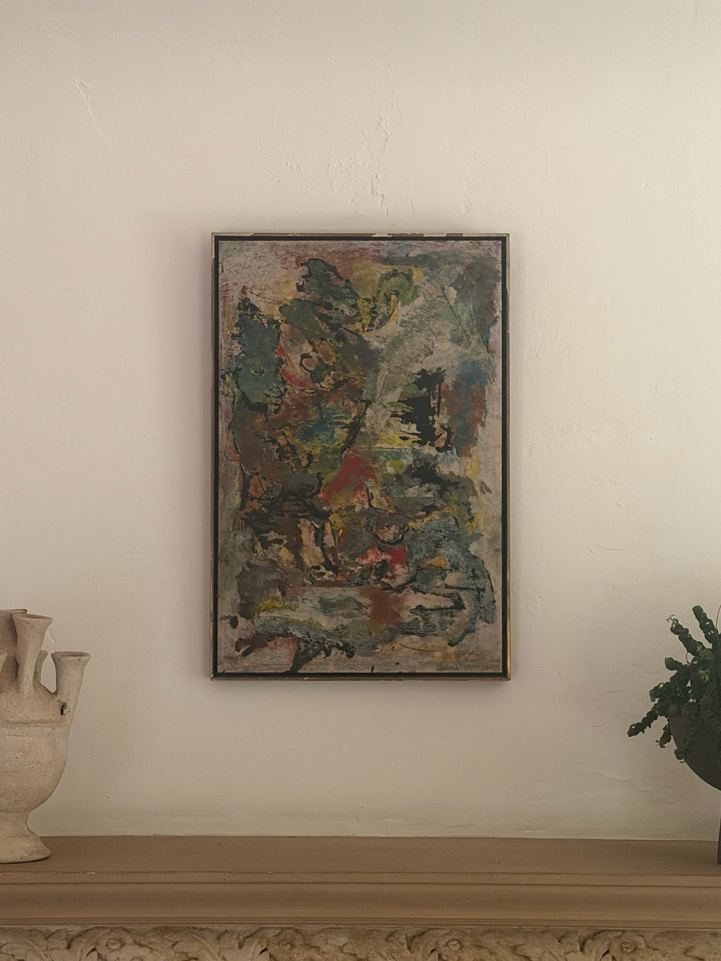 Selma Bromberg Signed Abstract Mixed Media Painting with Heavy Impasto Texture