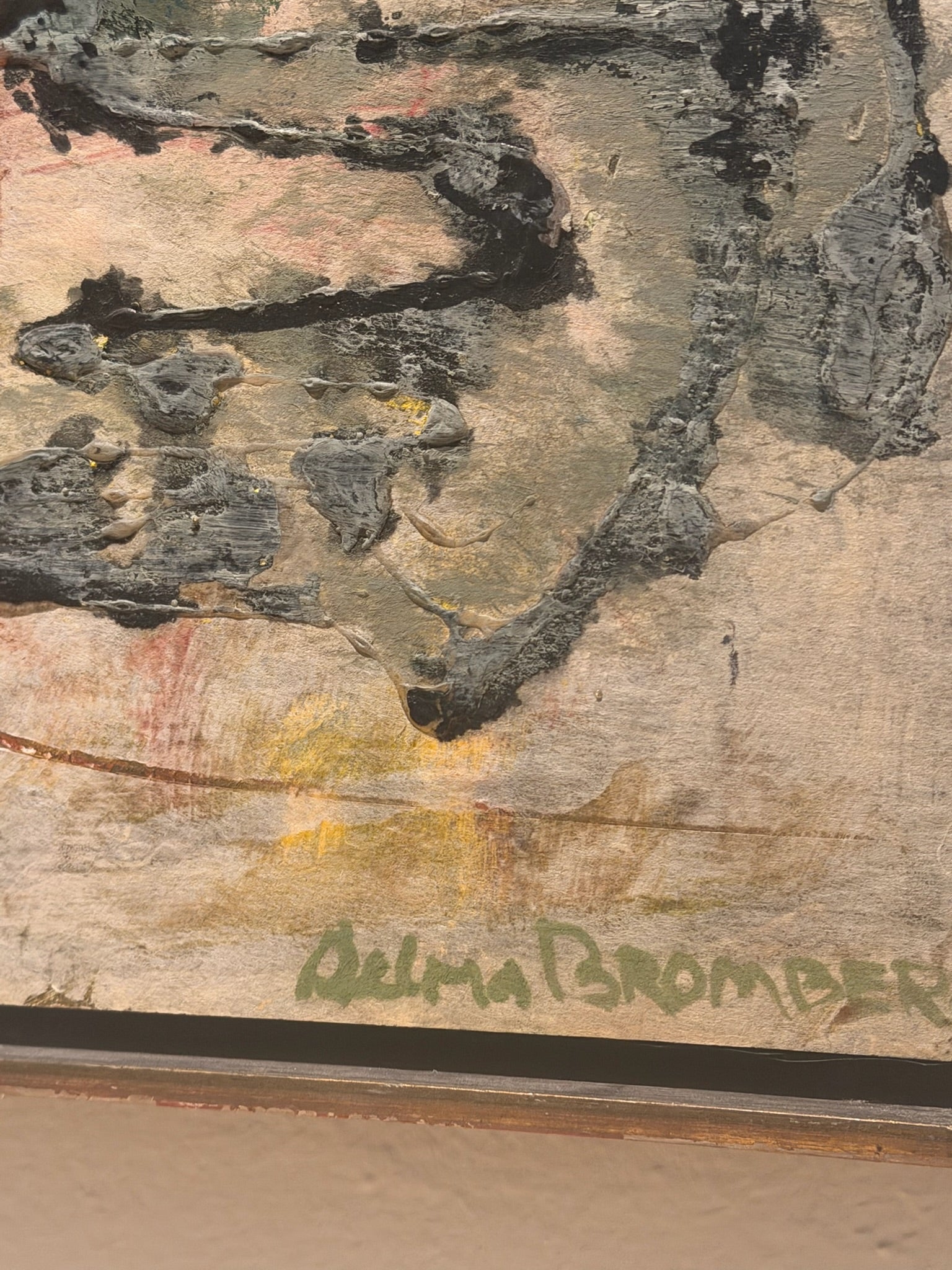 Selma Bromberg Signed Abstract Mixed Media Painting with Heavy Impasto Texture