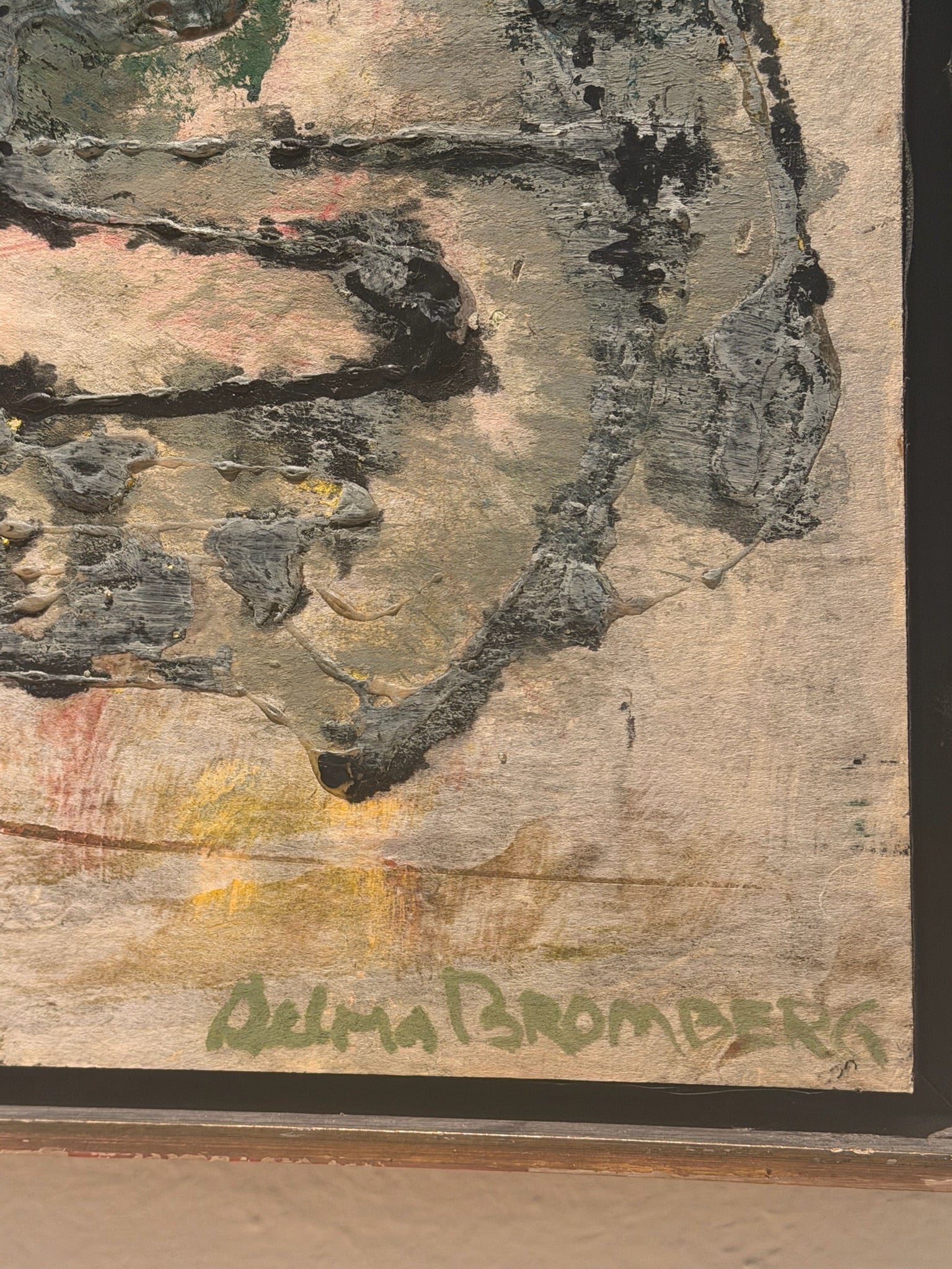 Selma Bromberg Signed Abstract Mixed Media Painting with Heavy Impasto Texture