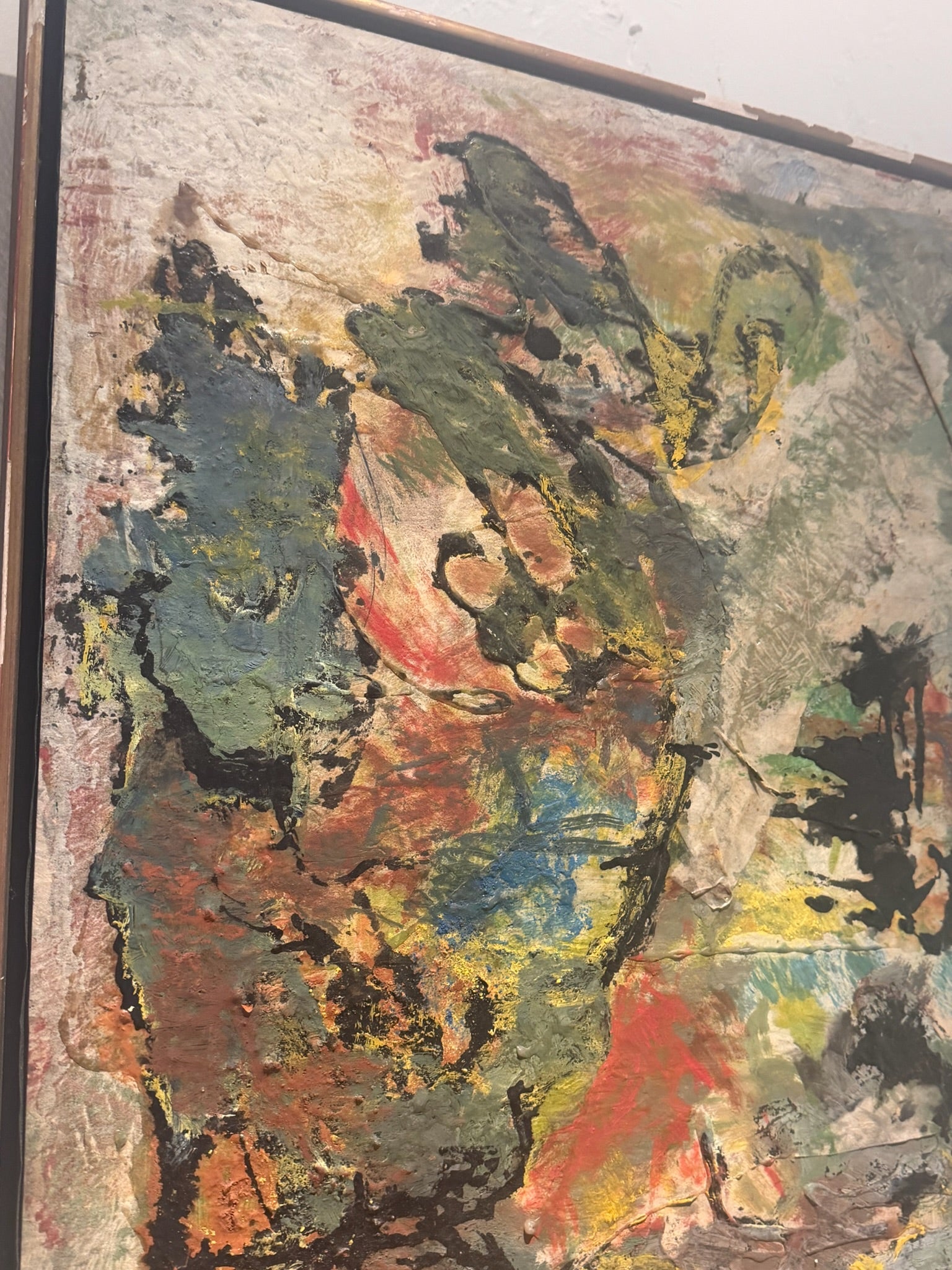 Selma Bromberg Signed Abstract Mixed Media Painting with Heavy Impasto Texture