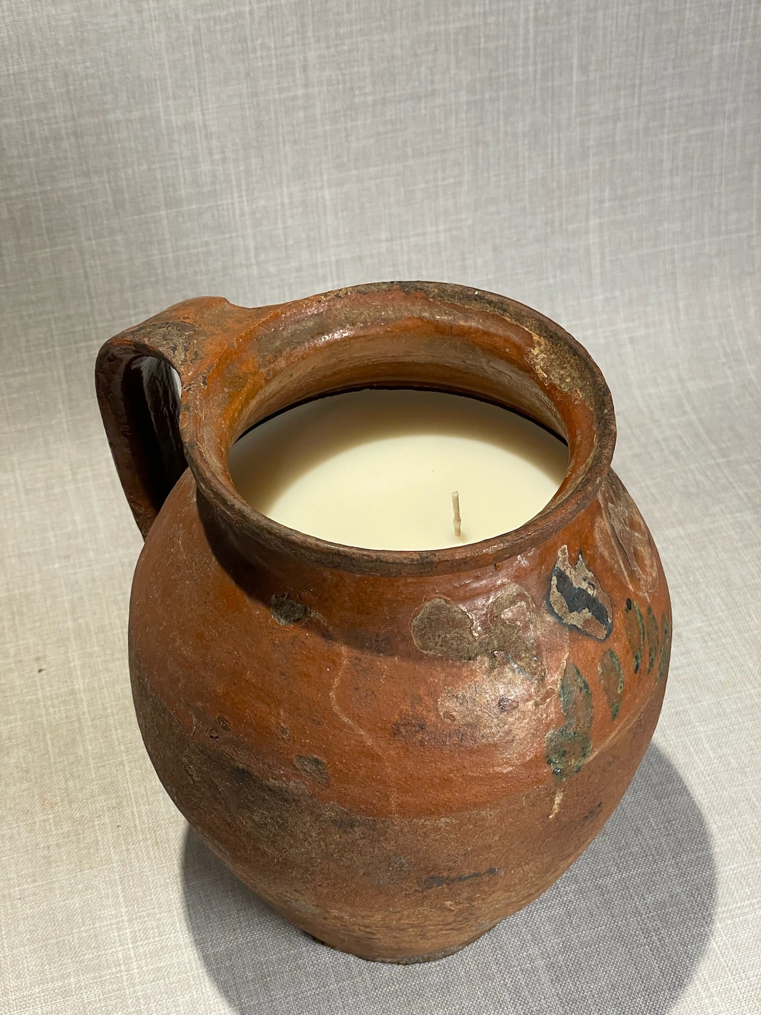 Large 18th Century Rustic Terra Cotta Vase & Candle – Antique Clay Pitcher