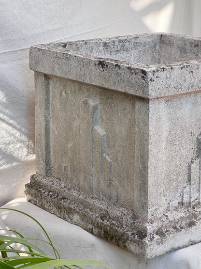 19" Art Deco Square Cement Planters (Set of 2)