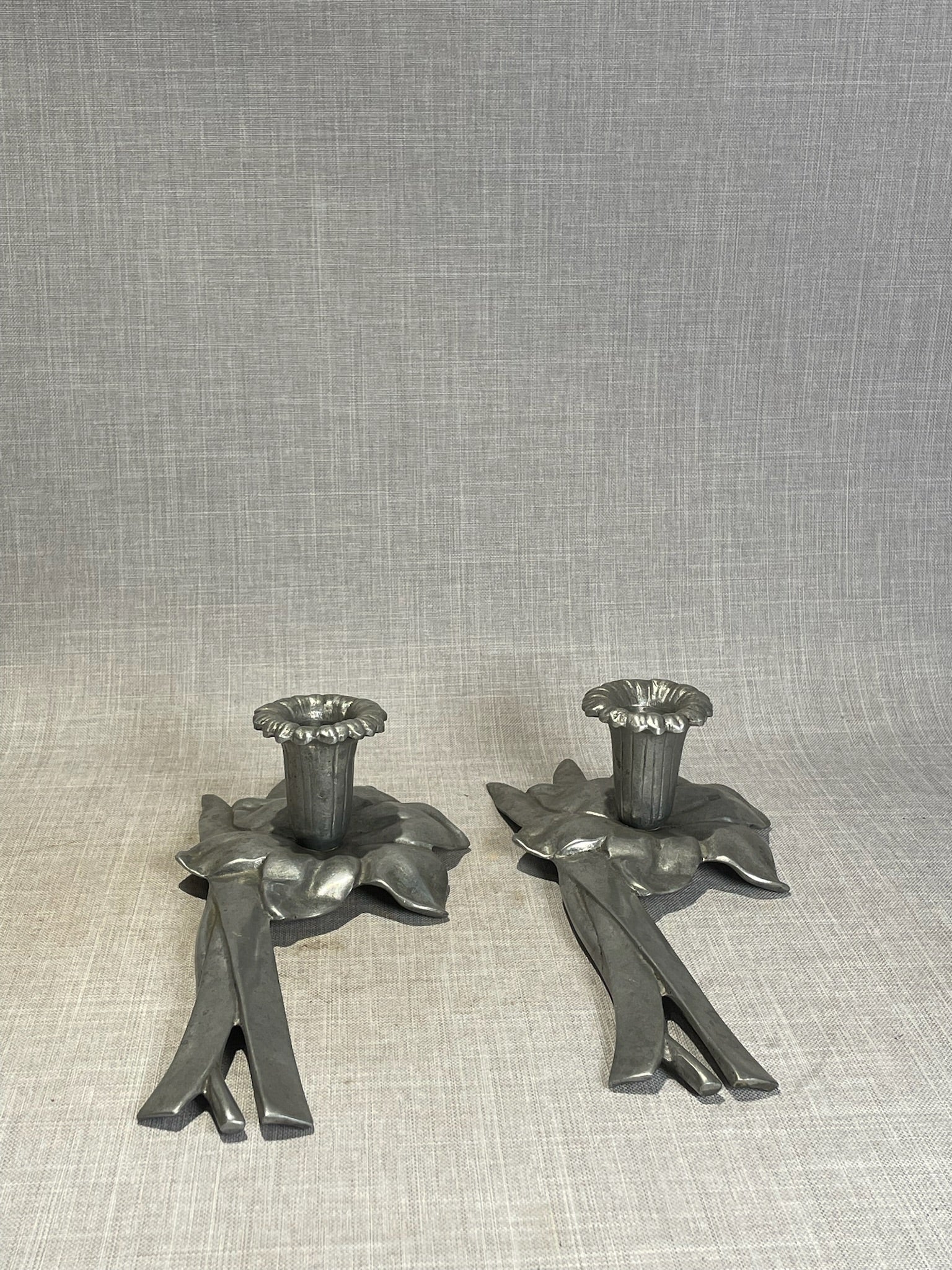 Mid-Century Bruce Fox Pewter Daffodil Candle Holders - Set of 2