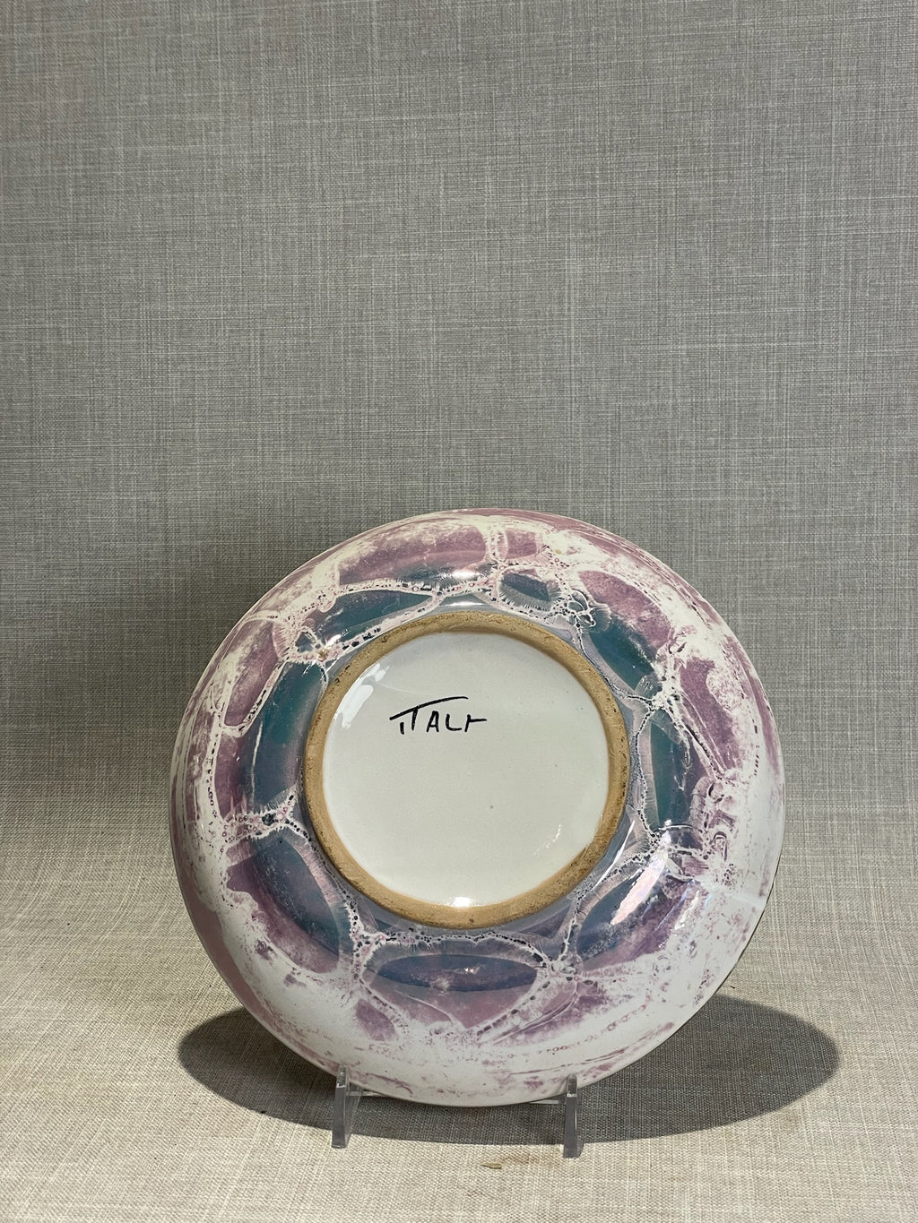 Signed Studio Art Pottery Low-Profile Vase with Marbled Drip Glaze & Gold Accent Rim