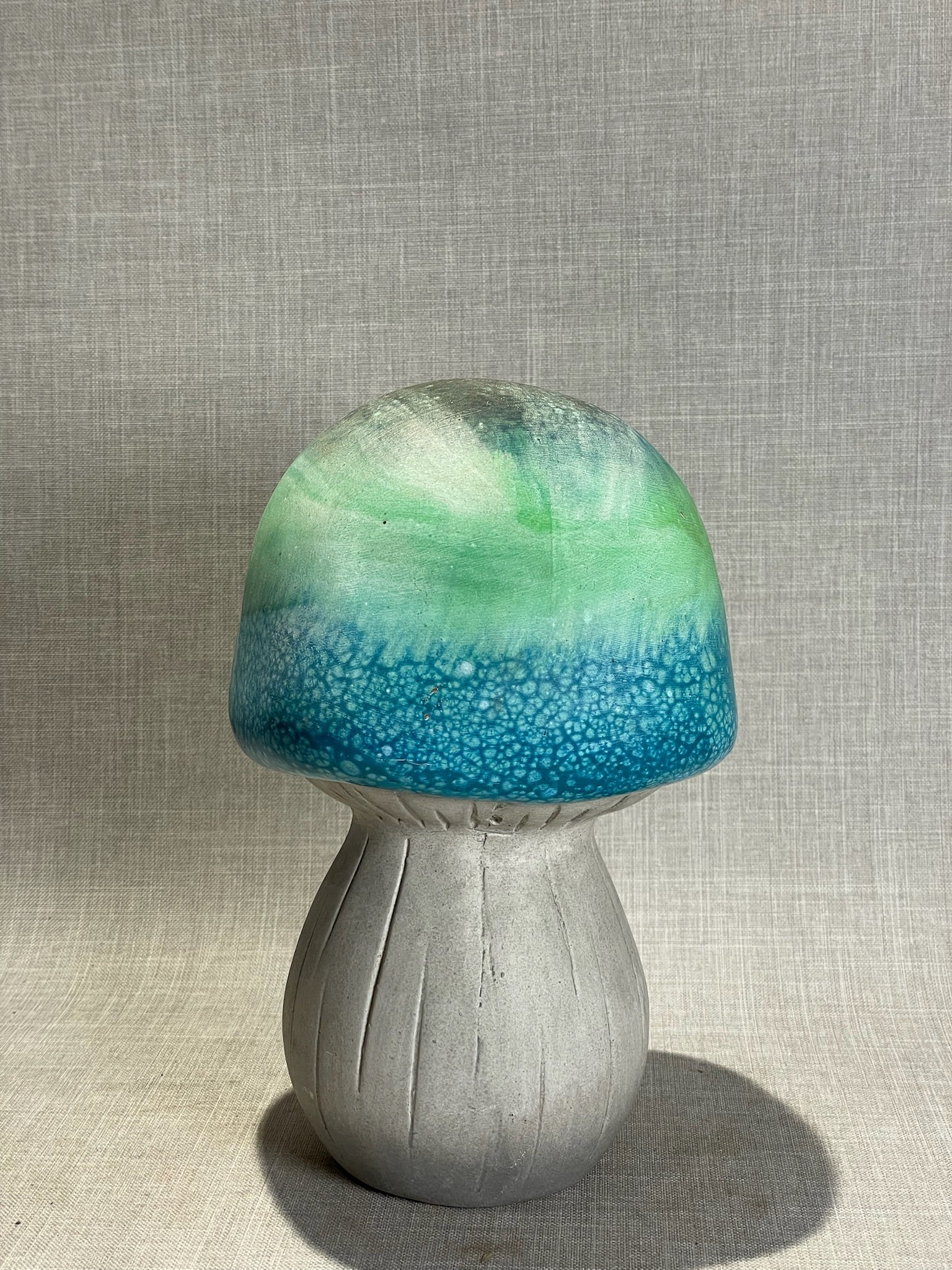 Vintage Turquoise & Green Glazed Ceramic Mushroom Table Sculpture