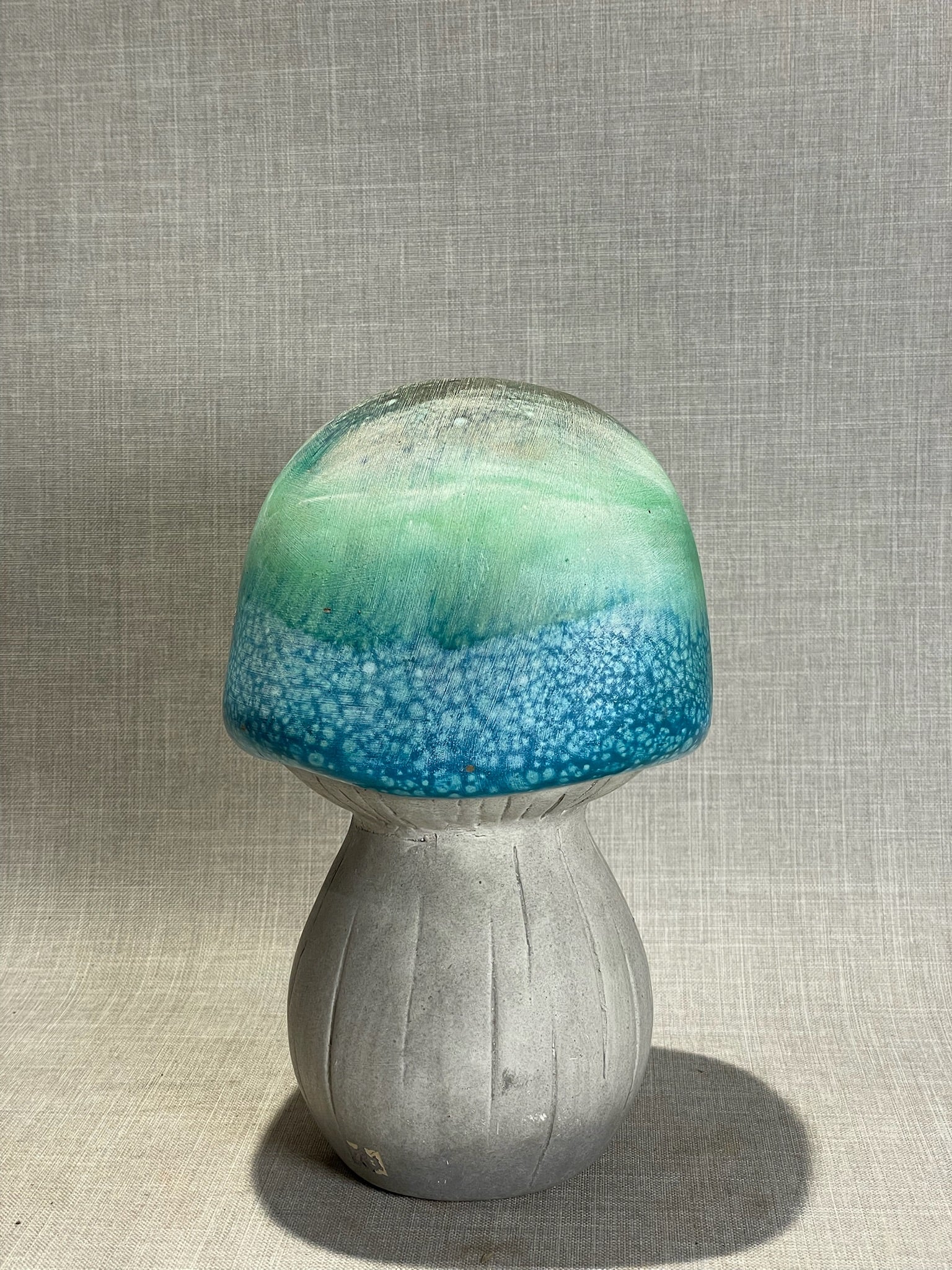 Vintage Turquoise & Green Glazed Ceramic Mushroom Table Sculpture