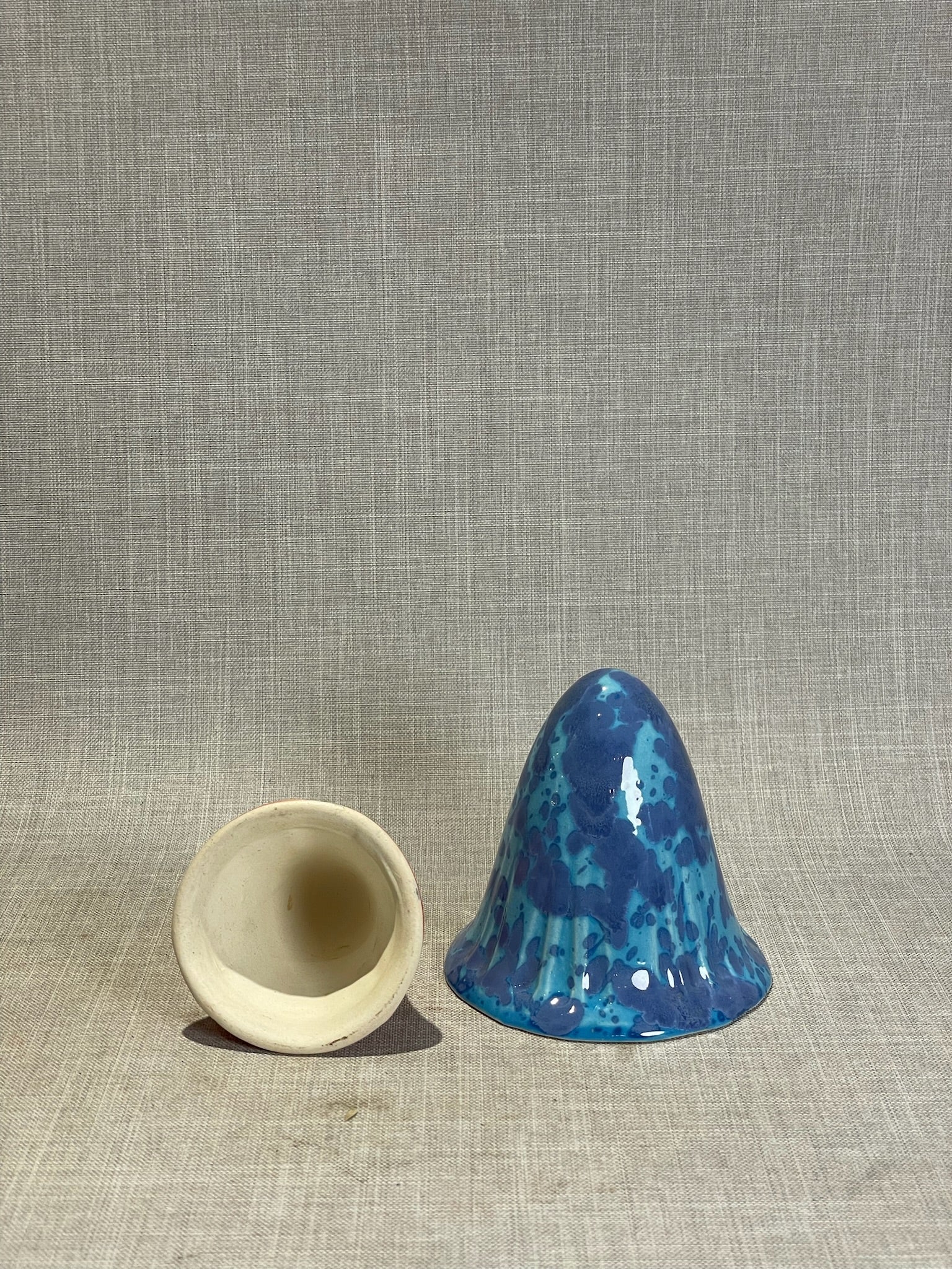 Vintage Drip Glaze Art Pottery Mushroom Form Set in Blue and Orange