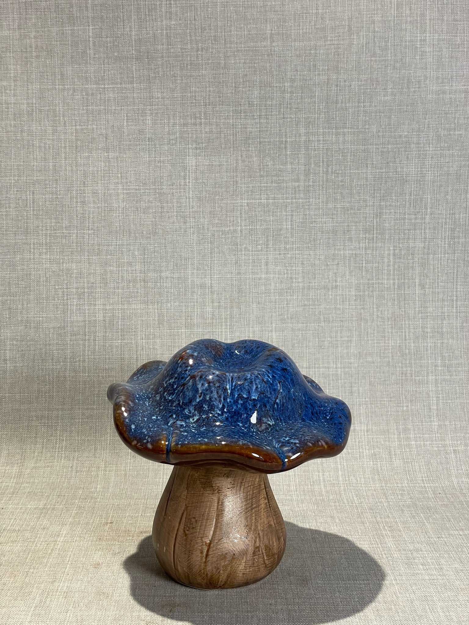Handmade Blue Drip Glaze Mushroom Art Pottery Sculpture