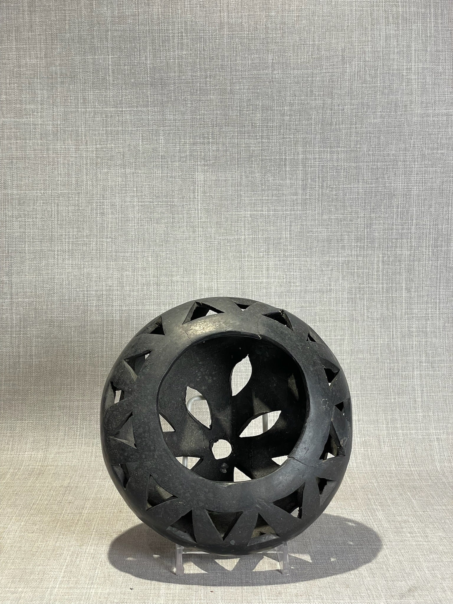 Vintage Black Pierced Geometric Pottery Bowl