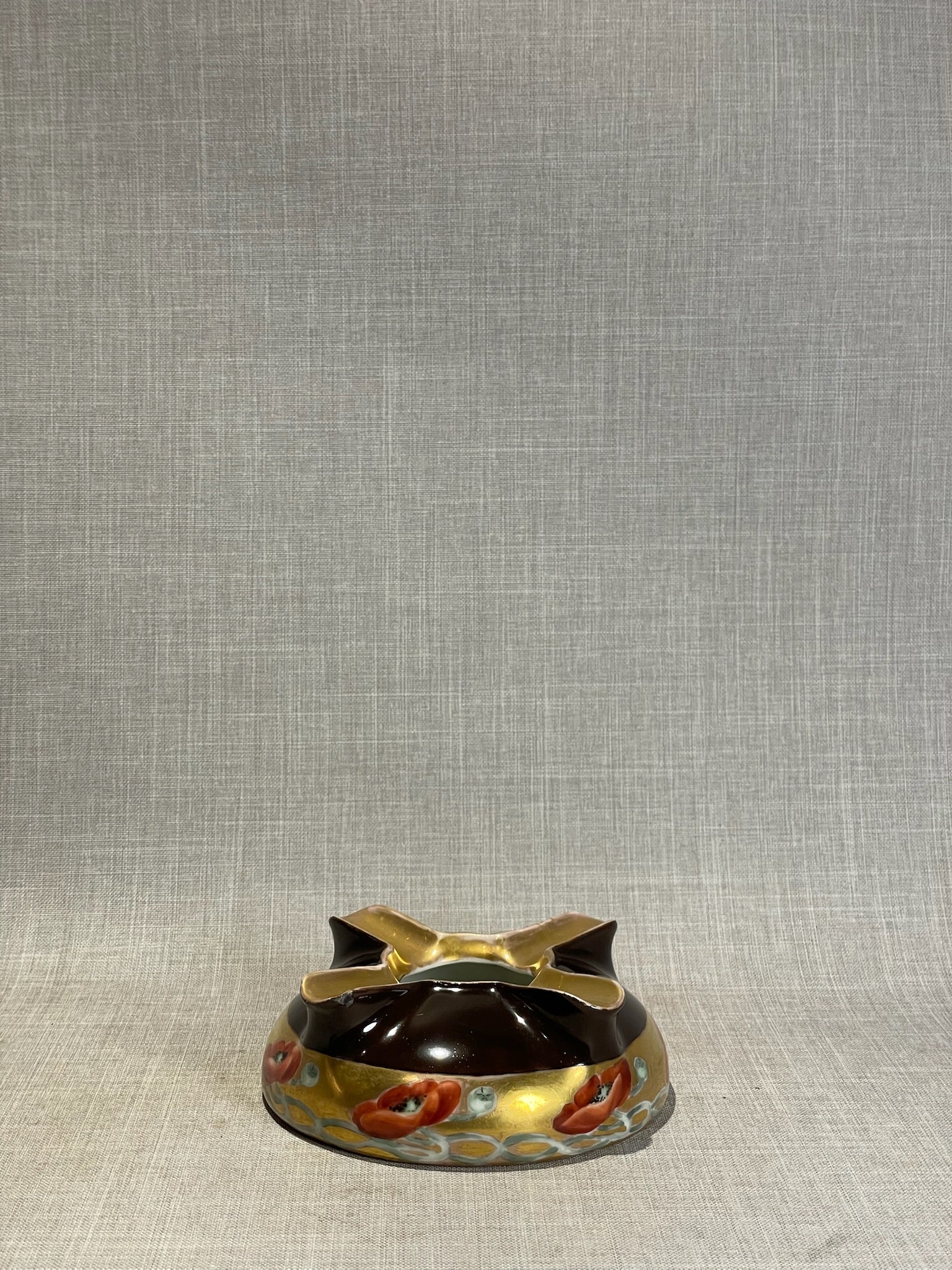 Vintage Royal Bavaria Hand-Painted Porcelain Ashtray with Gilt & Poppy Motif