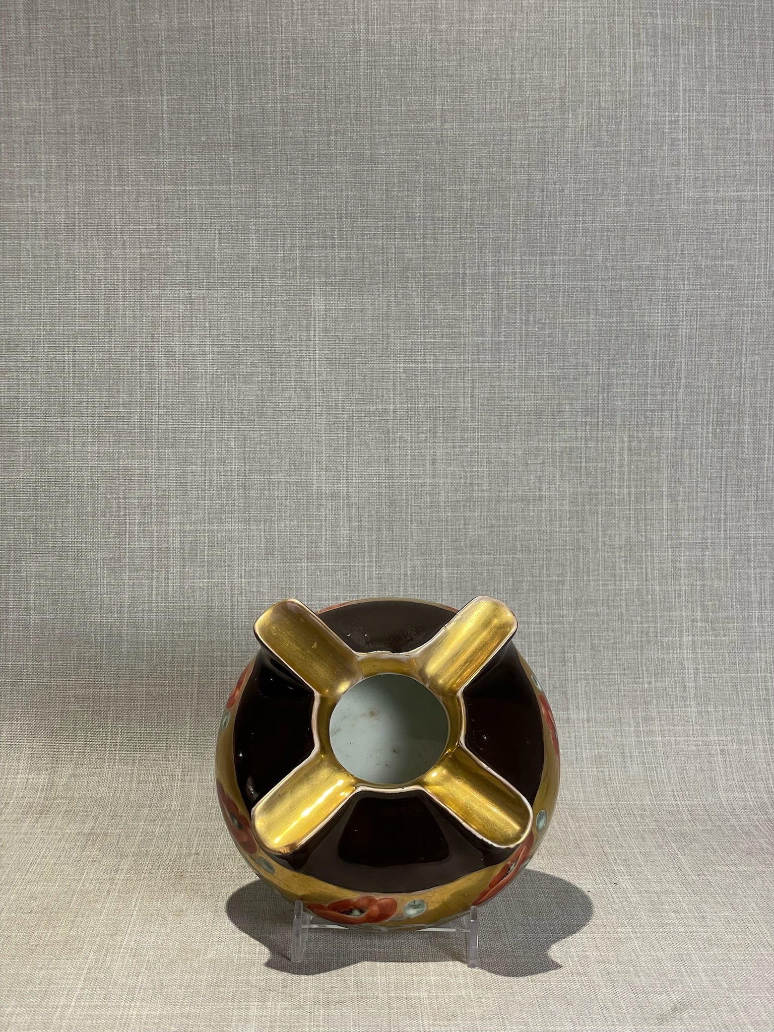 Vintage Royal Bavaria Hand-Painted Porcelain Ashtray with Gilt & Poppy Motif