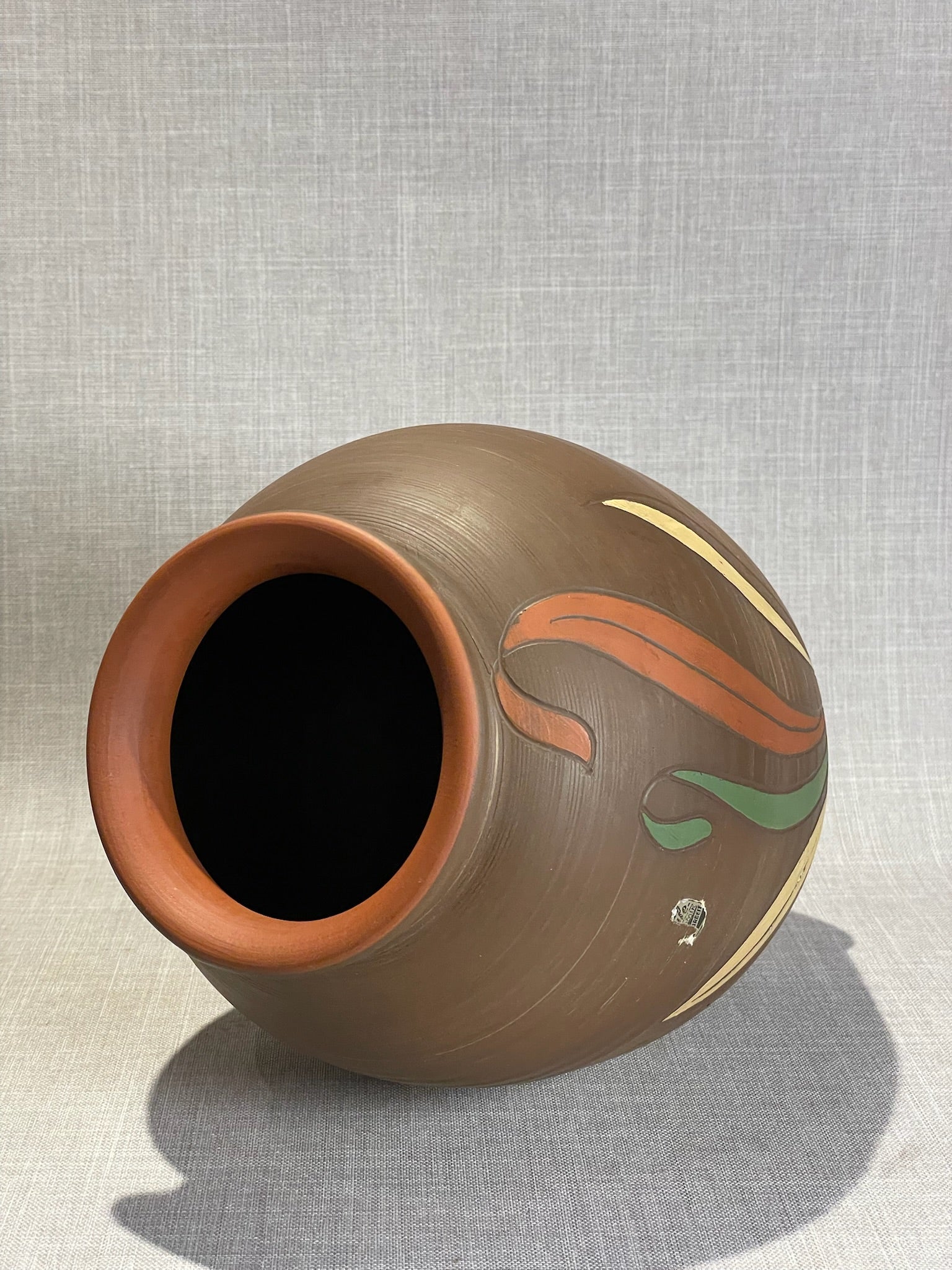 Mid-Century Küle Keramik West German Terracotta Vase with Hand-Carved Leaf Motif