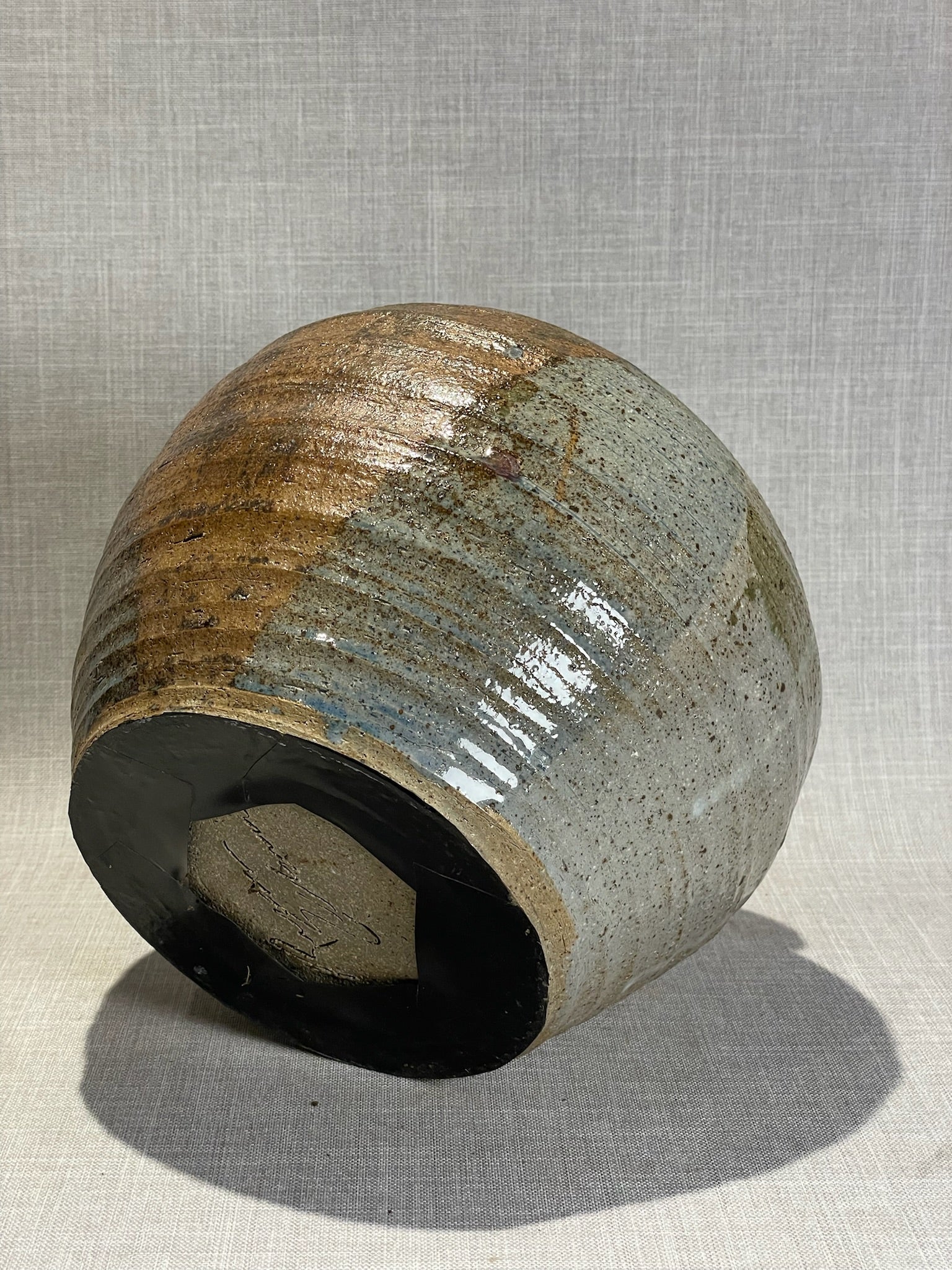 Handcrafted Earthenware Vase with Natural Ash Drip Glaze in Earth and Sage Tones