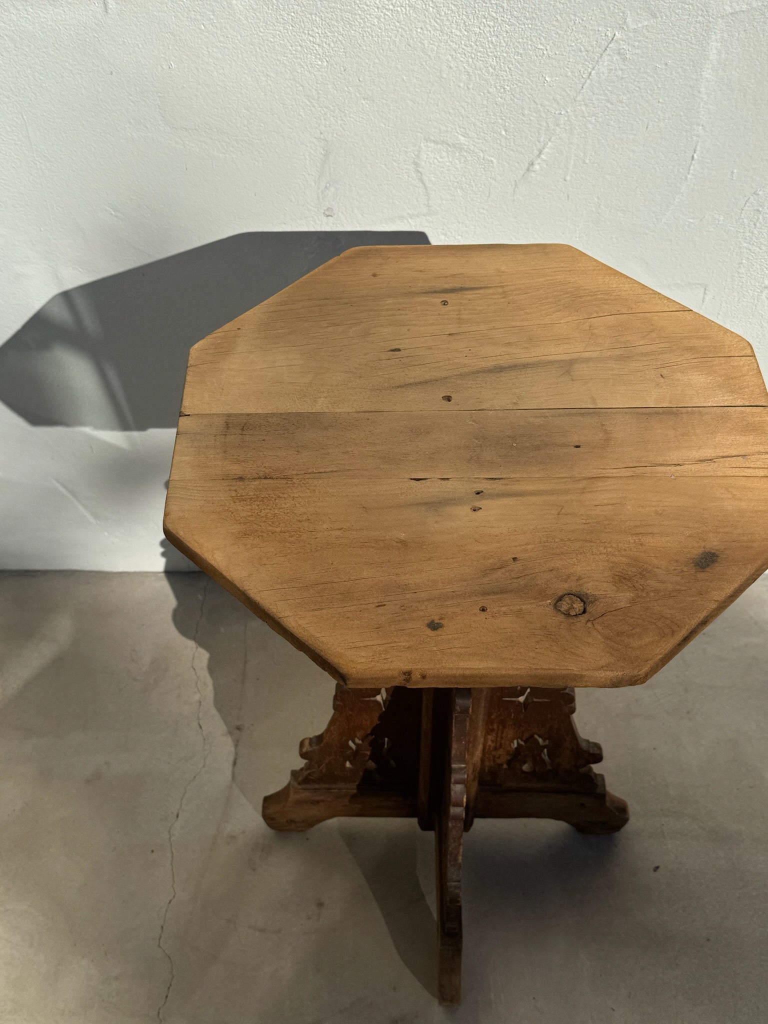 Antique Hand-Carved Gothic Revival Wooden Pedestal Side Table Late 19th Century